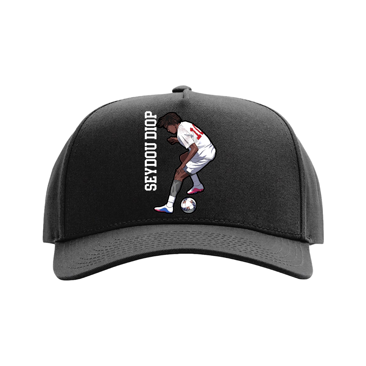 Full Fabric Five-Panel Champ Cap — Name Vertical in Black