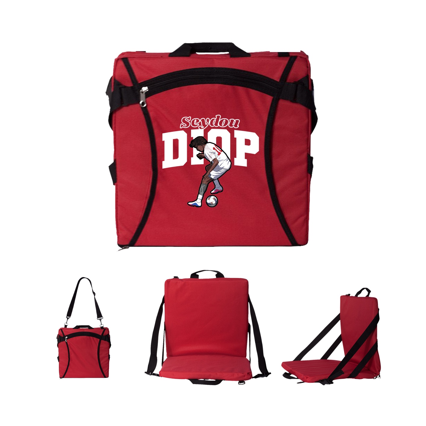Folding Stadium Seat — Name Arch in Red