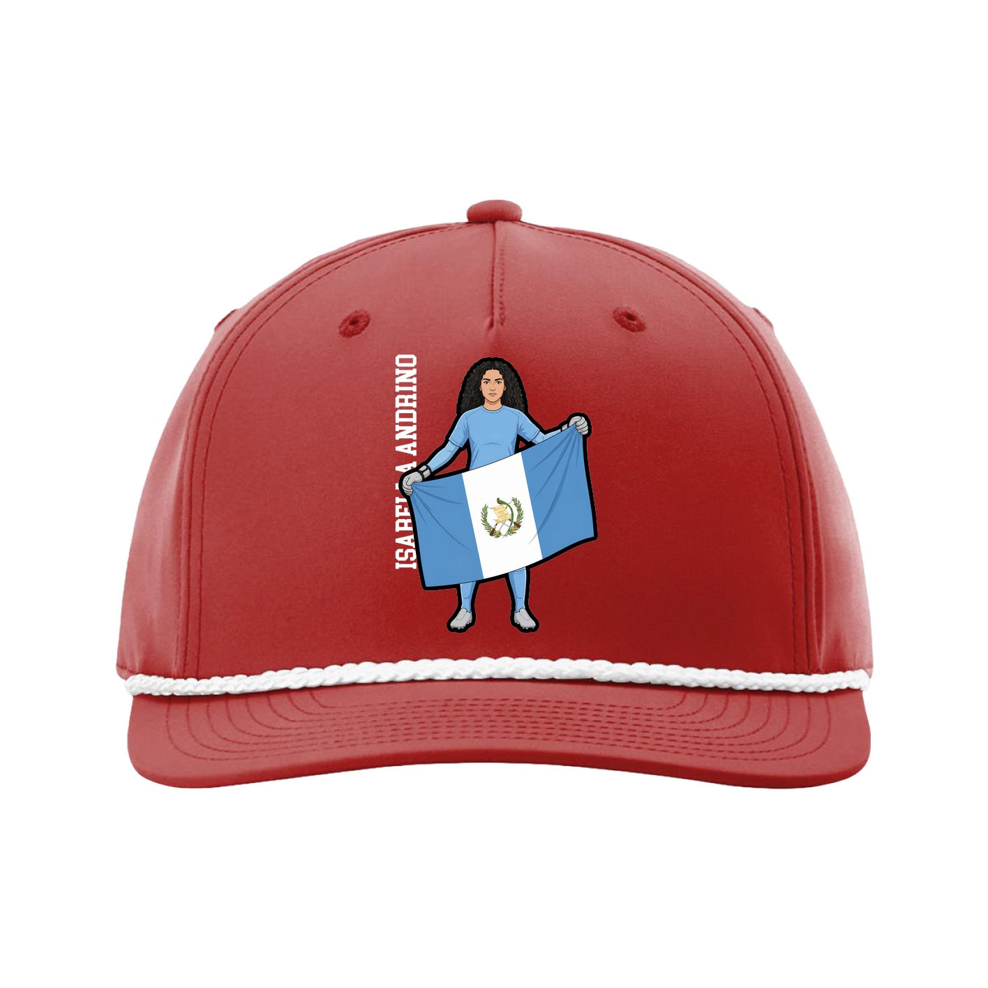 Five-Panel Classic Rope Cap — Name Vertical in Red