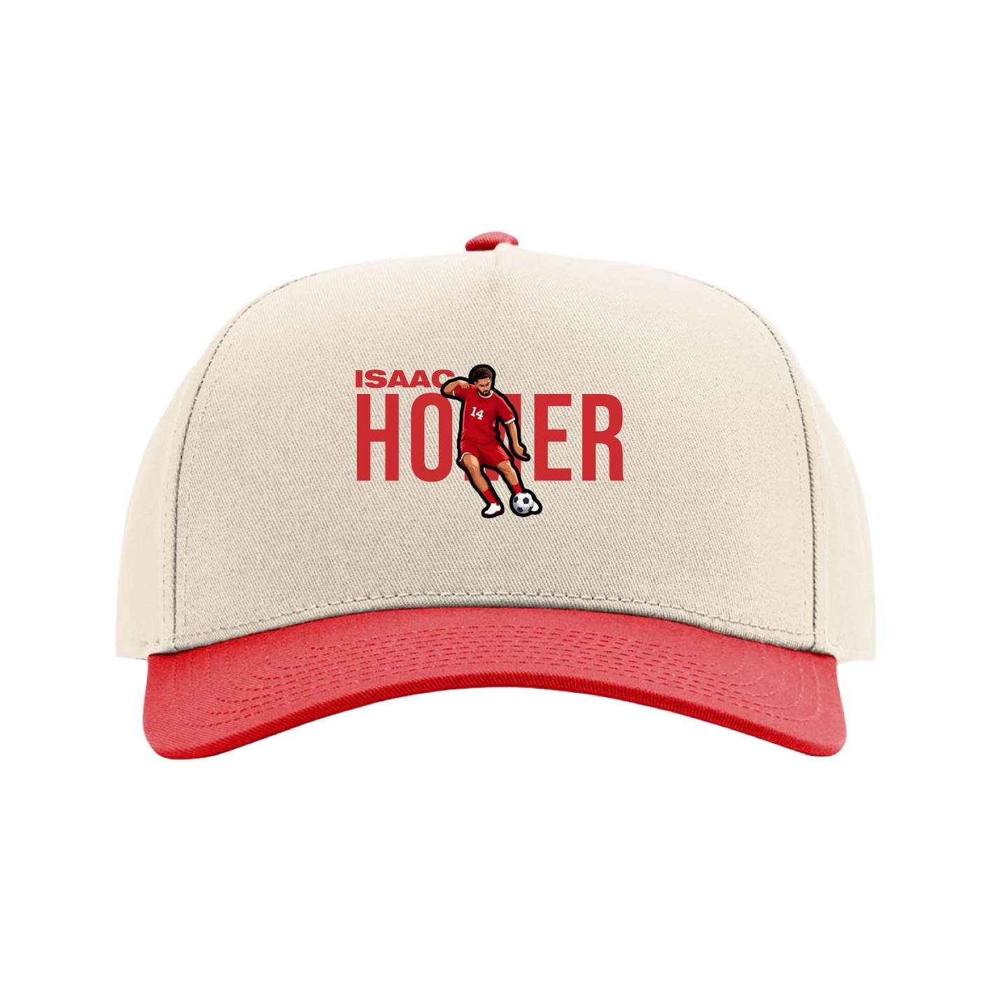 Full Fabric Five-Panel Champ Cap — Player Name in Cream/Red