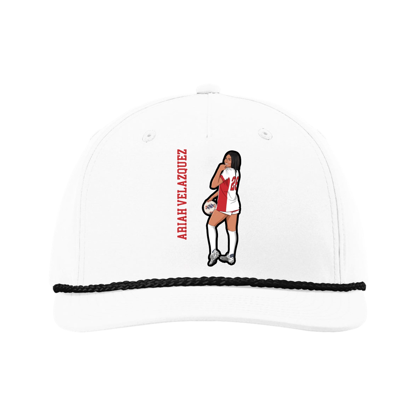 Five-Panel Classic Rope Cap — Name Vertical in White