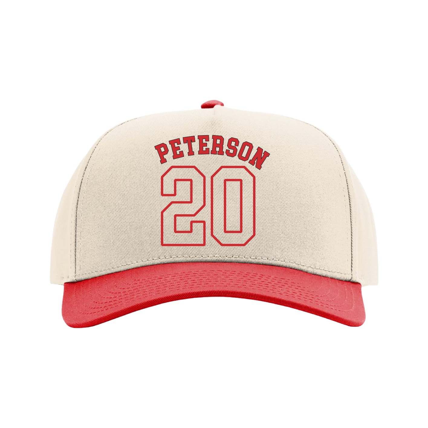 Full Fabric Five-Panel Champ Cap — Shirsey Arch in Cream/Red