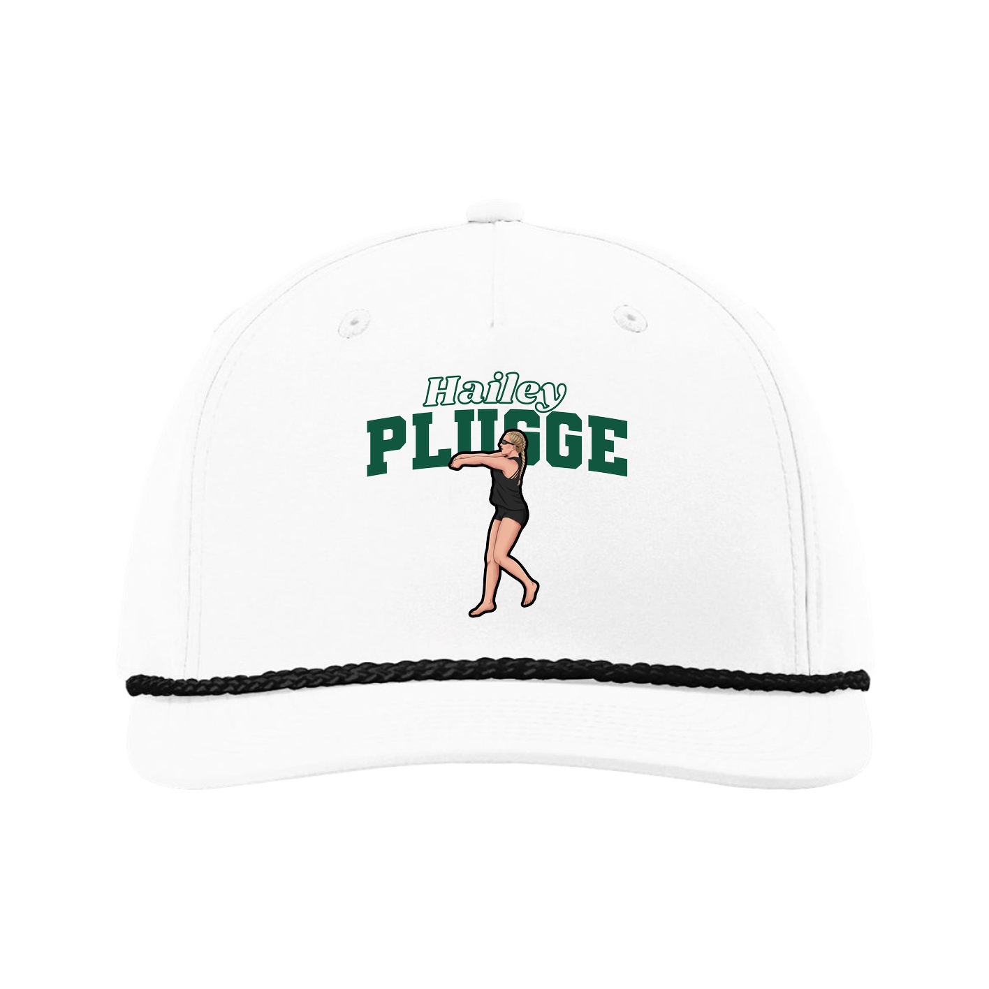 Five-Panel Classic Rope Cap — Name Arch in White