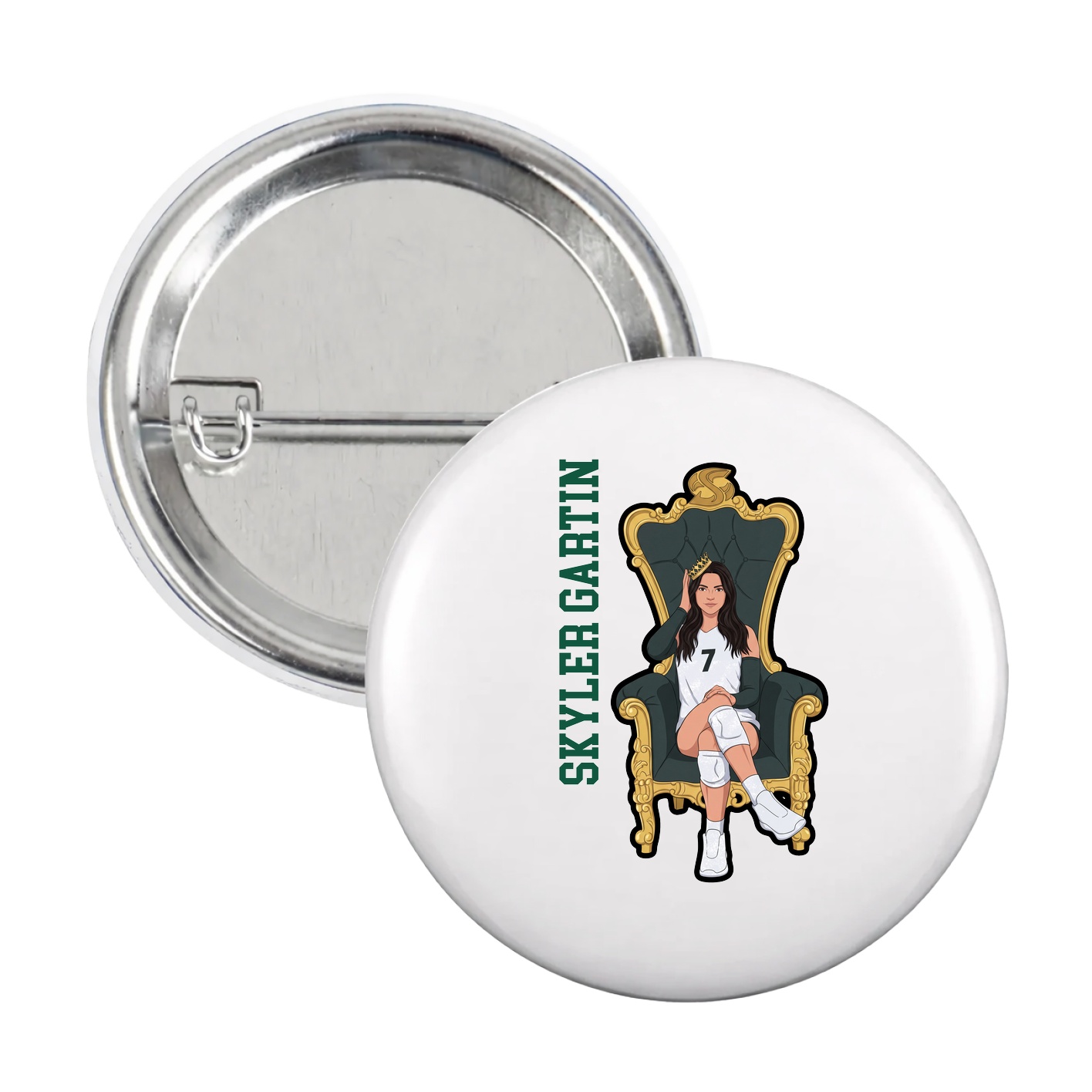 Game Day Button — Name Vertical in White