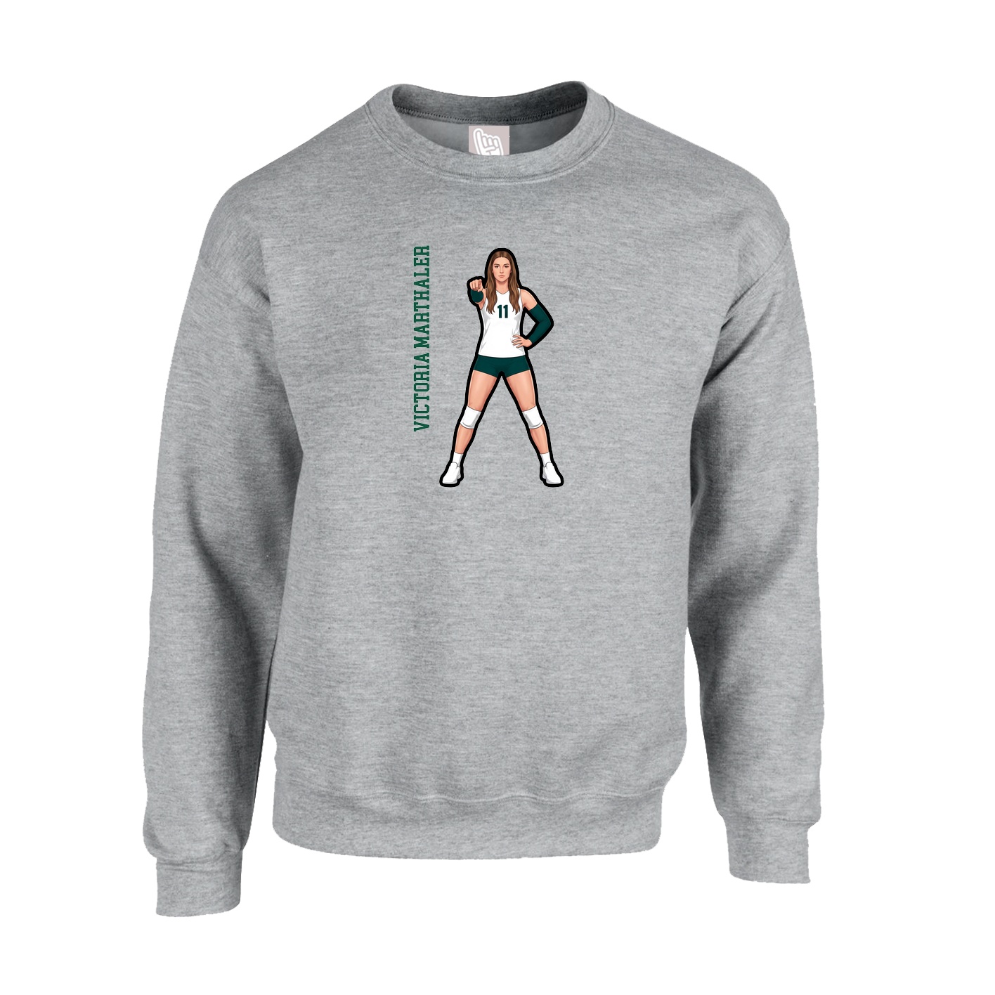 Fleece Crew — Name Vertical in Grey