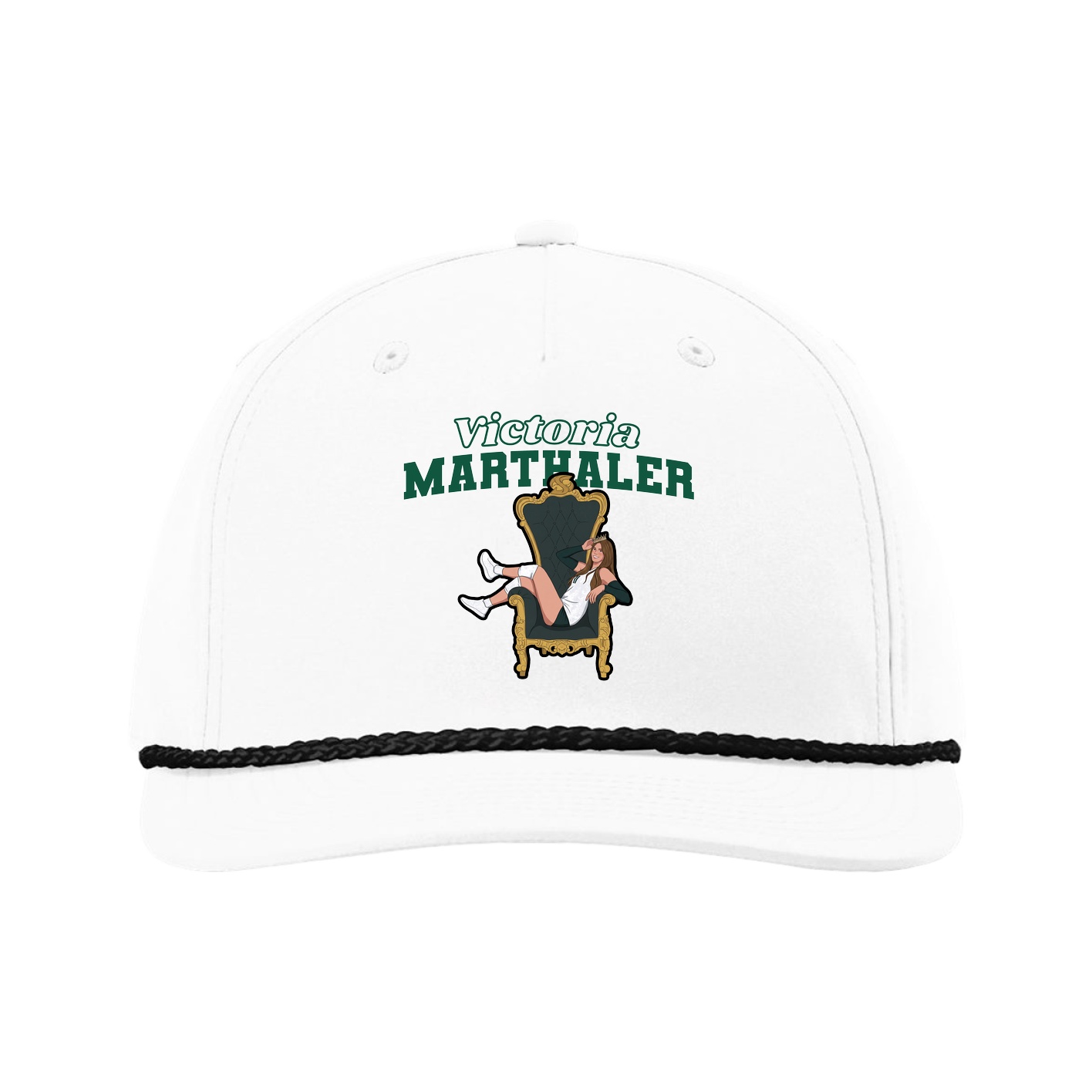 Five-Panel Classic Rope Cap — Name Arch in White