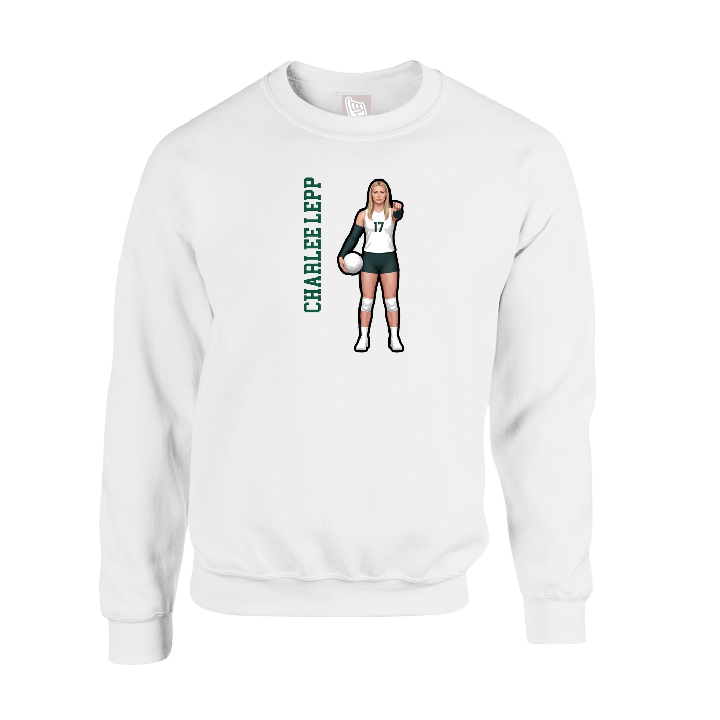 Fleece Crew — Name Vertical in White