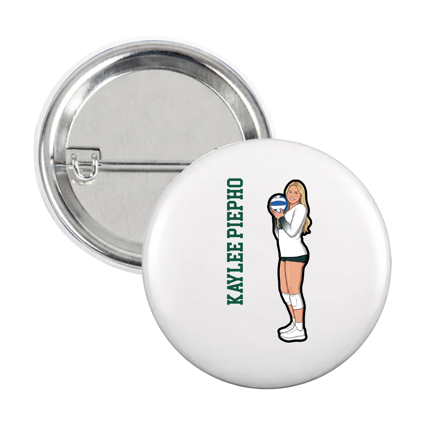 Game Day Button — Name Vertical in White