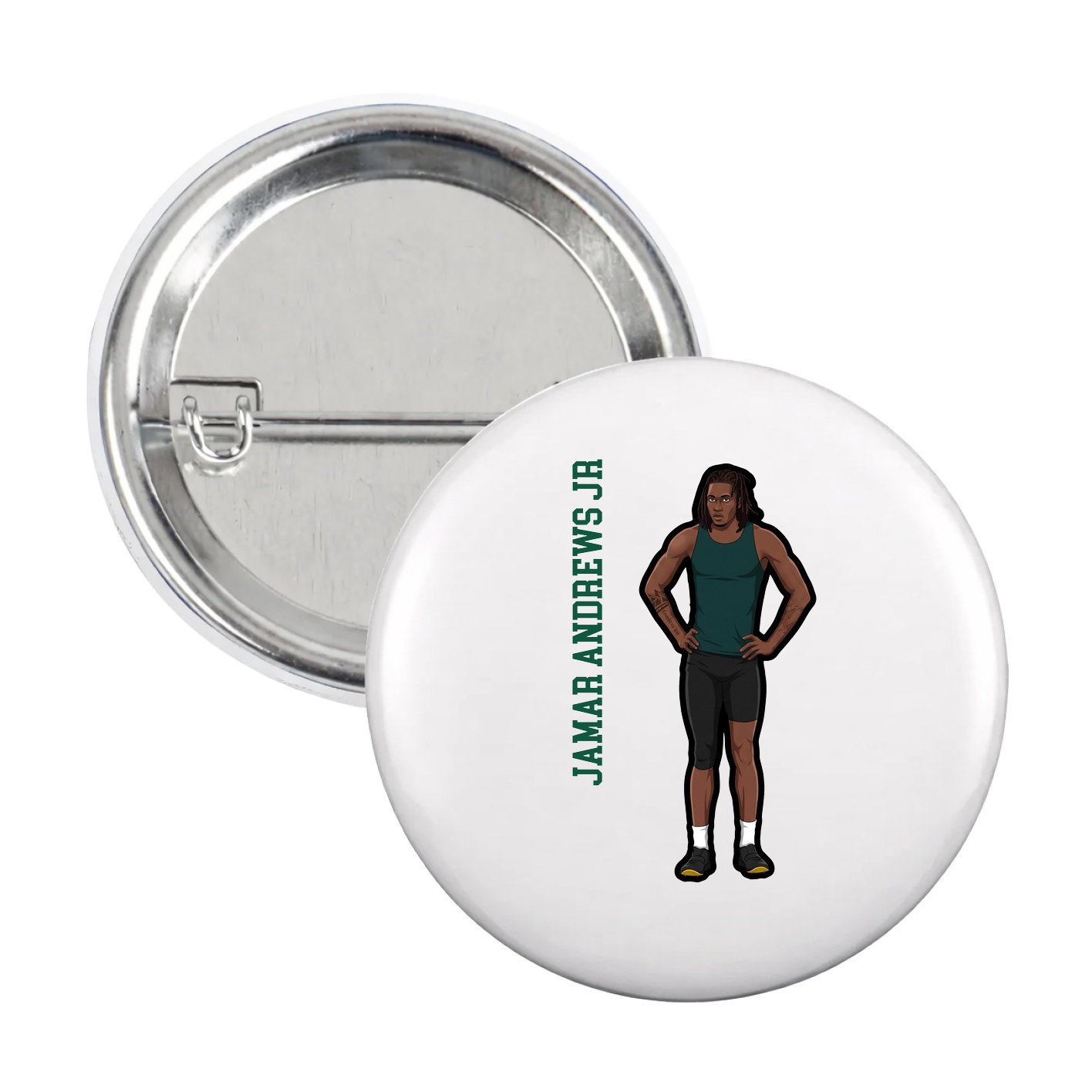 Game Day Button — Name Vertical in White