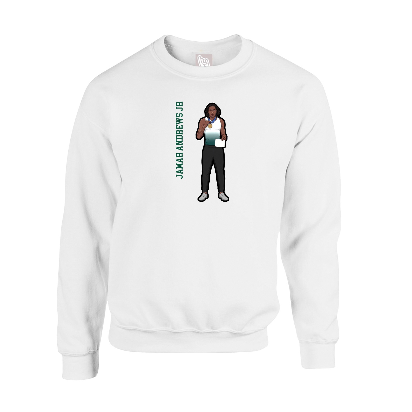 Fleece Crew — Name Vertical in White