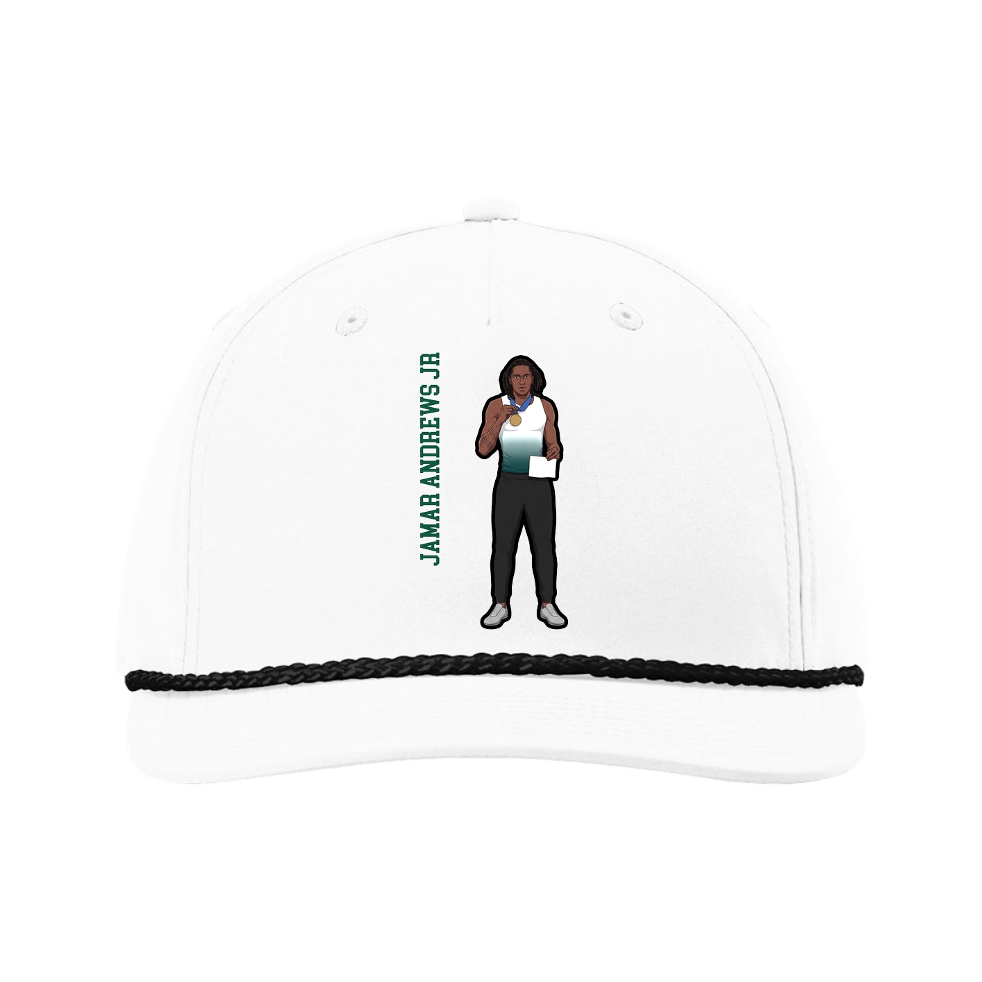 Five-Panel Classic Rope Cap — Name Vertical in White