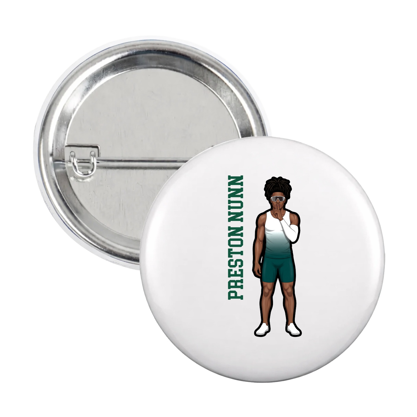 Game Day Button — Name Vertical in White