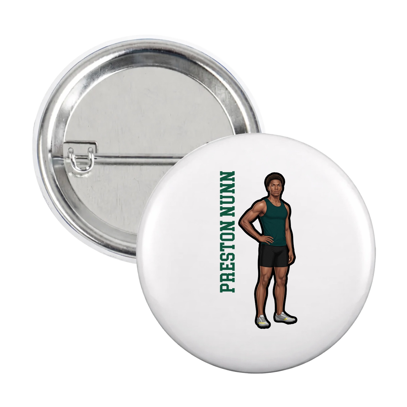 Game Day Button — Name Vertical in White