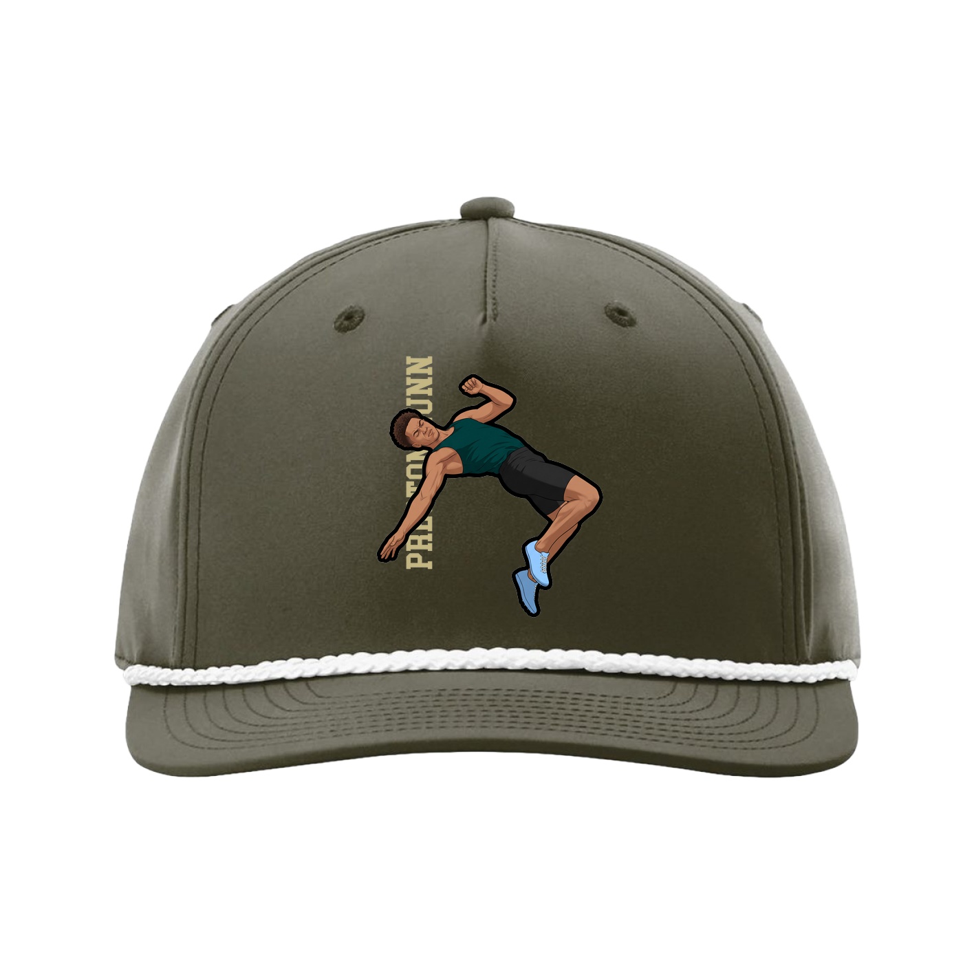Five-Panel Classic Rope Cap — Name Vertical in Green