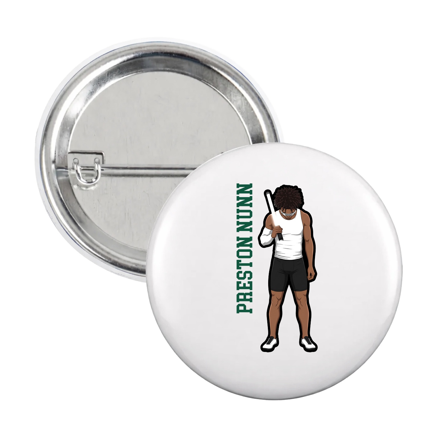 Game Day Button — Name Vertical in White