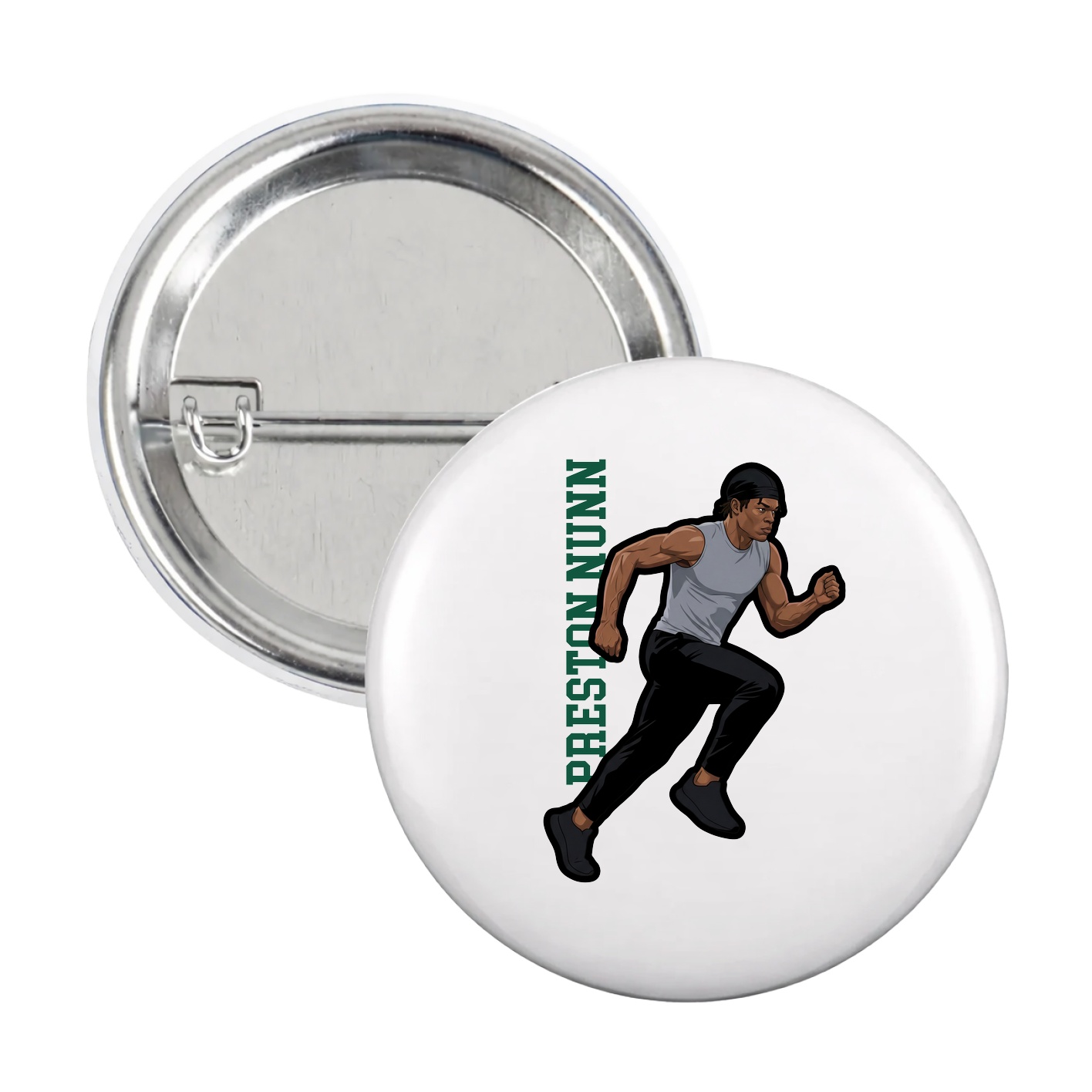 Game Day Button — Name Vertical in White