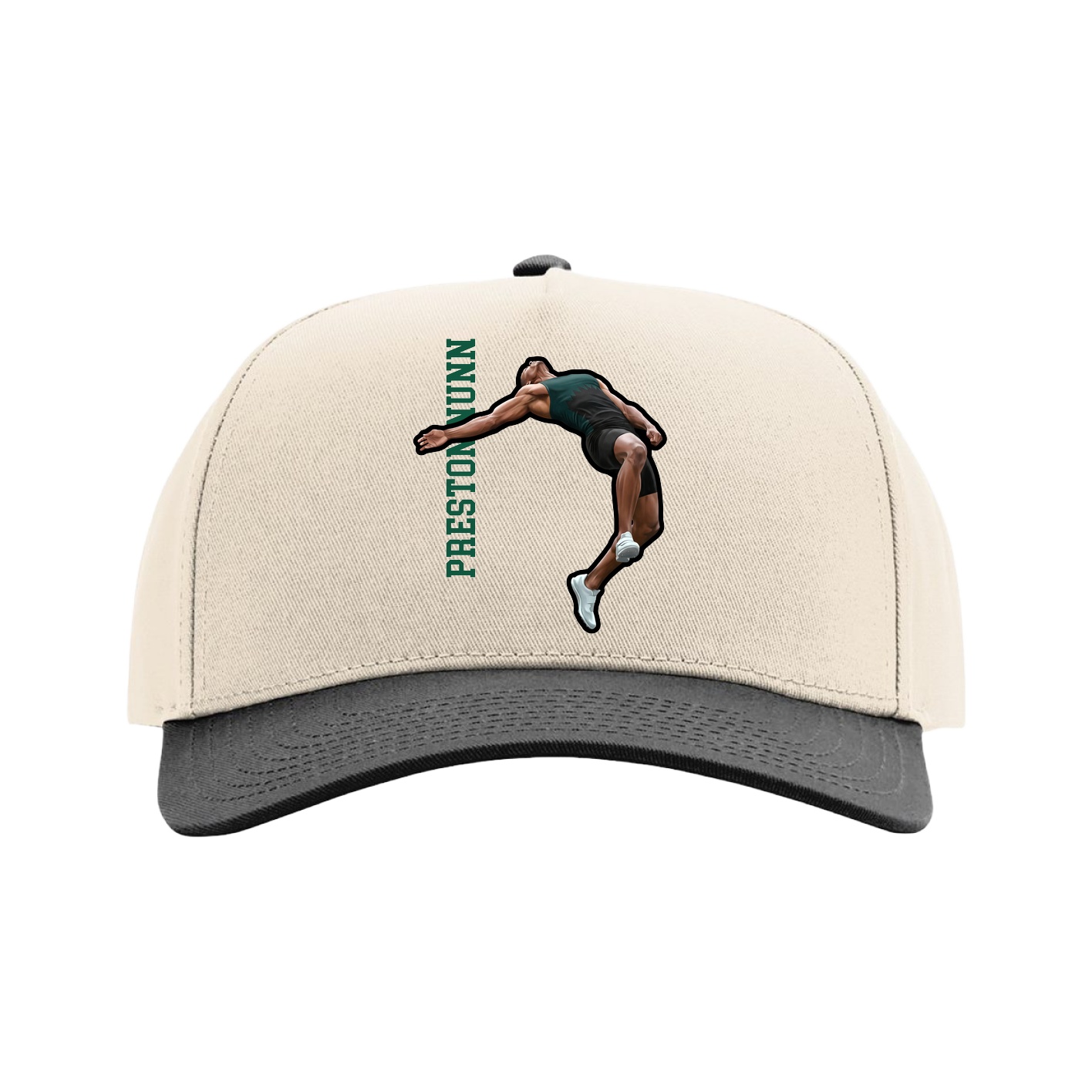 Full Fabric Five-Panel Champ Cap — Name Vertical in Cream/Black