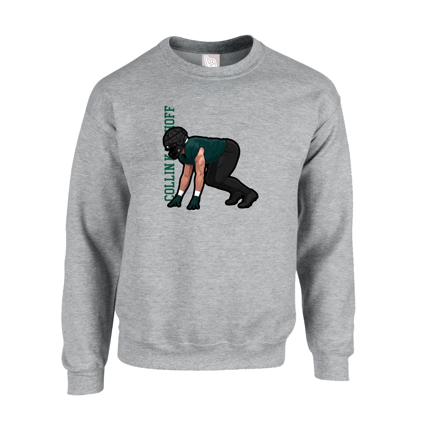 Fleece Crew — Name Vertical in Grey