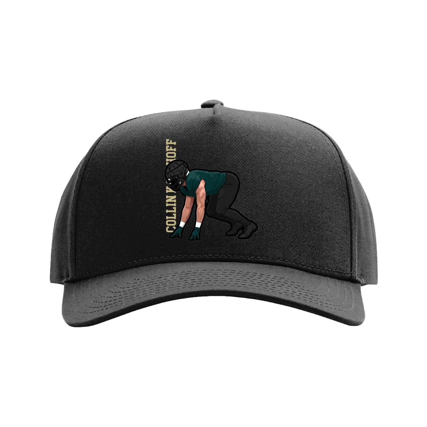 Full Fabric Five-Panel Champ Cap — Name Vertical in Black