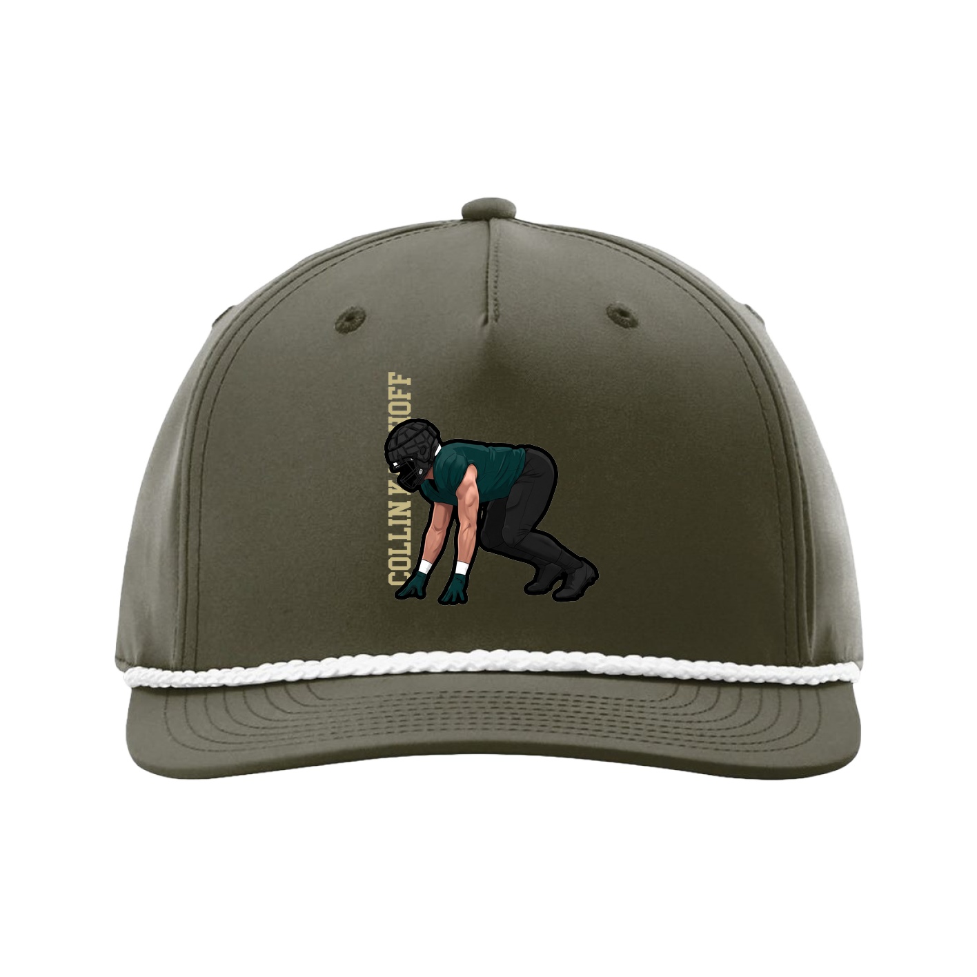Five-Panel Classic Rope Cap — Name Vertical in Green