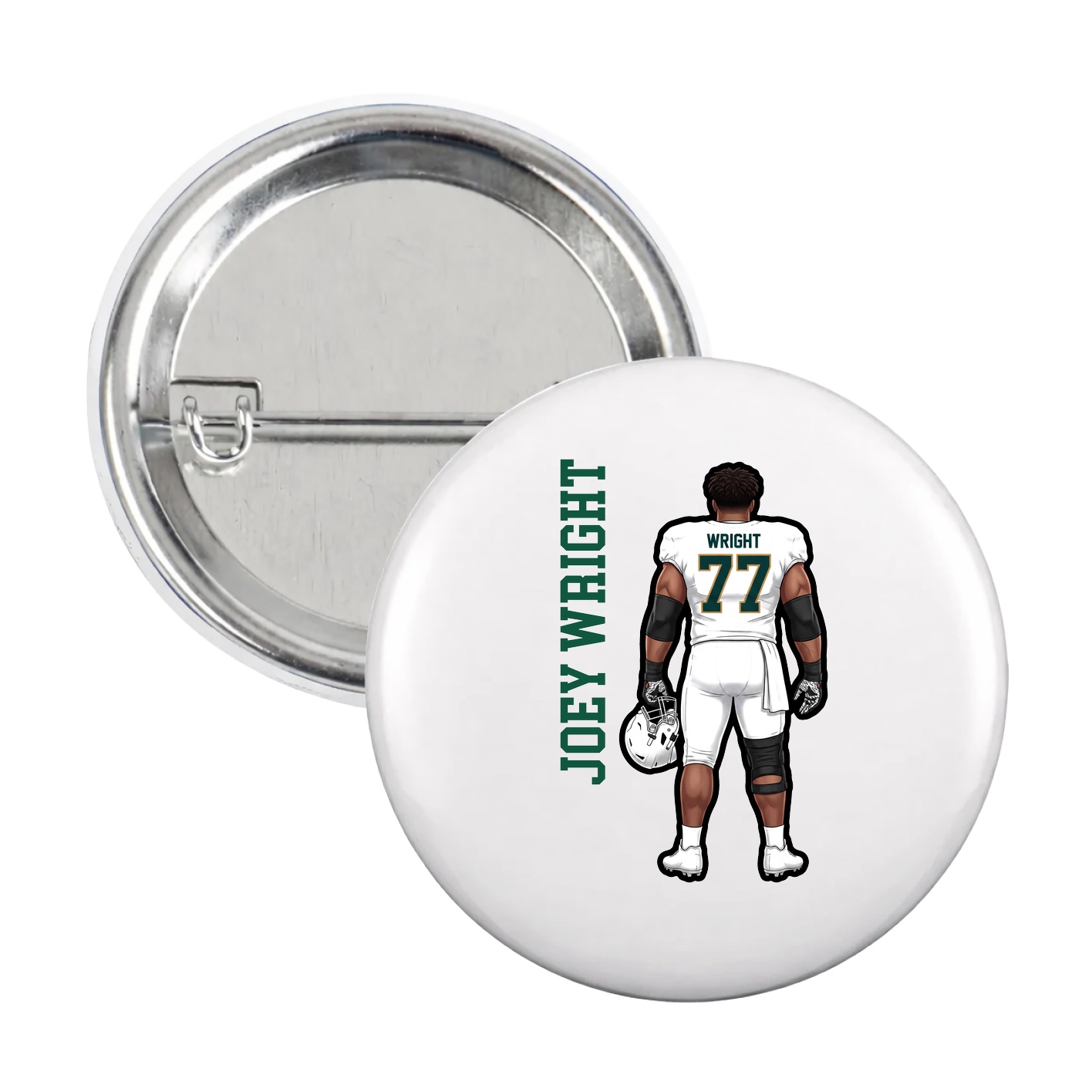 Game Day Button — Name Vertical in White