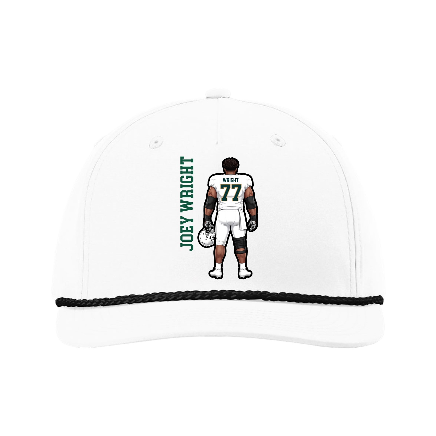 Five-Panel Classic Rope Cap — Name Vertical in White