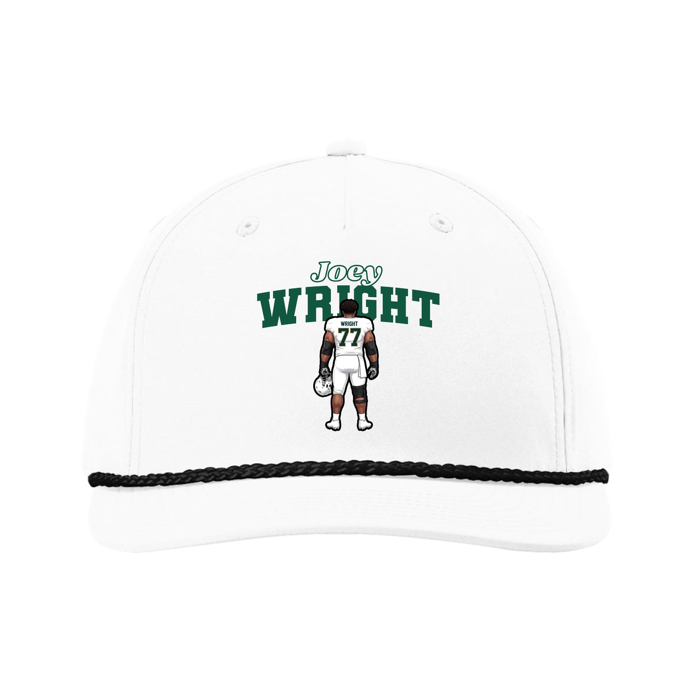 Five-Panel Classic Rope Cap — Name Arch in White