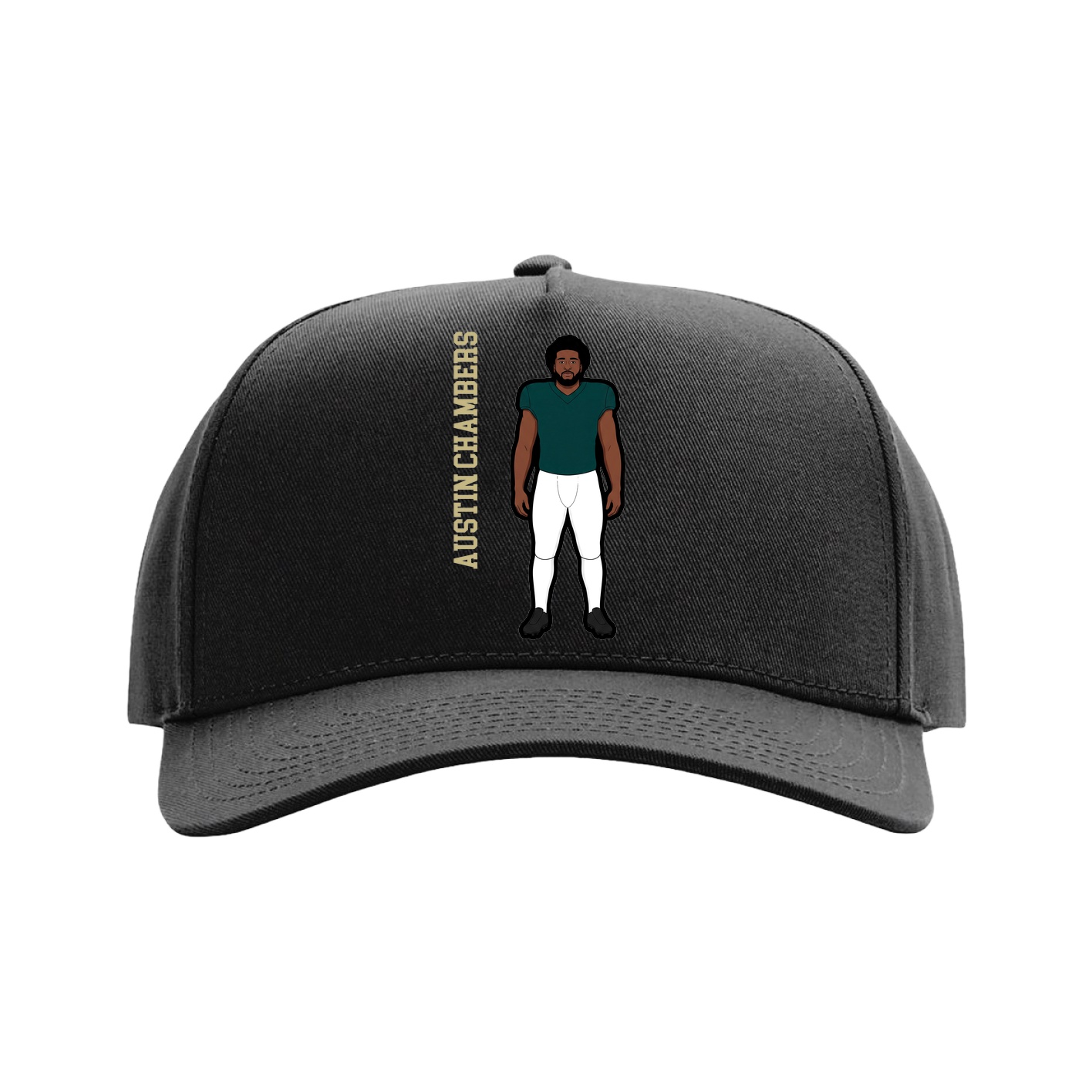 Full Fabric Five-Panel Champ Cap — Name Vertical in Black