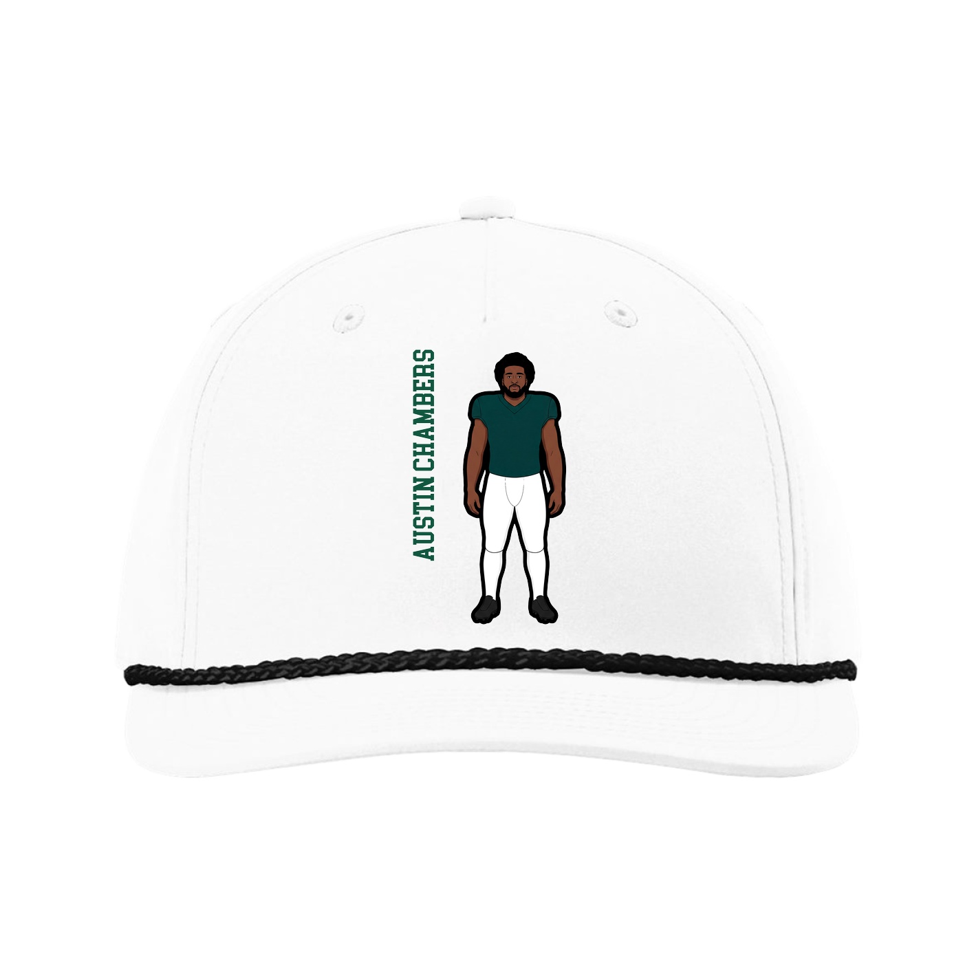 Five-Panel Classic Rope Cap — Name Vertical in White
