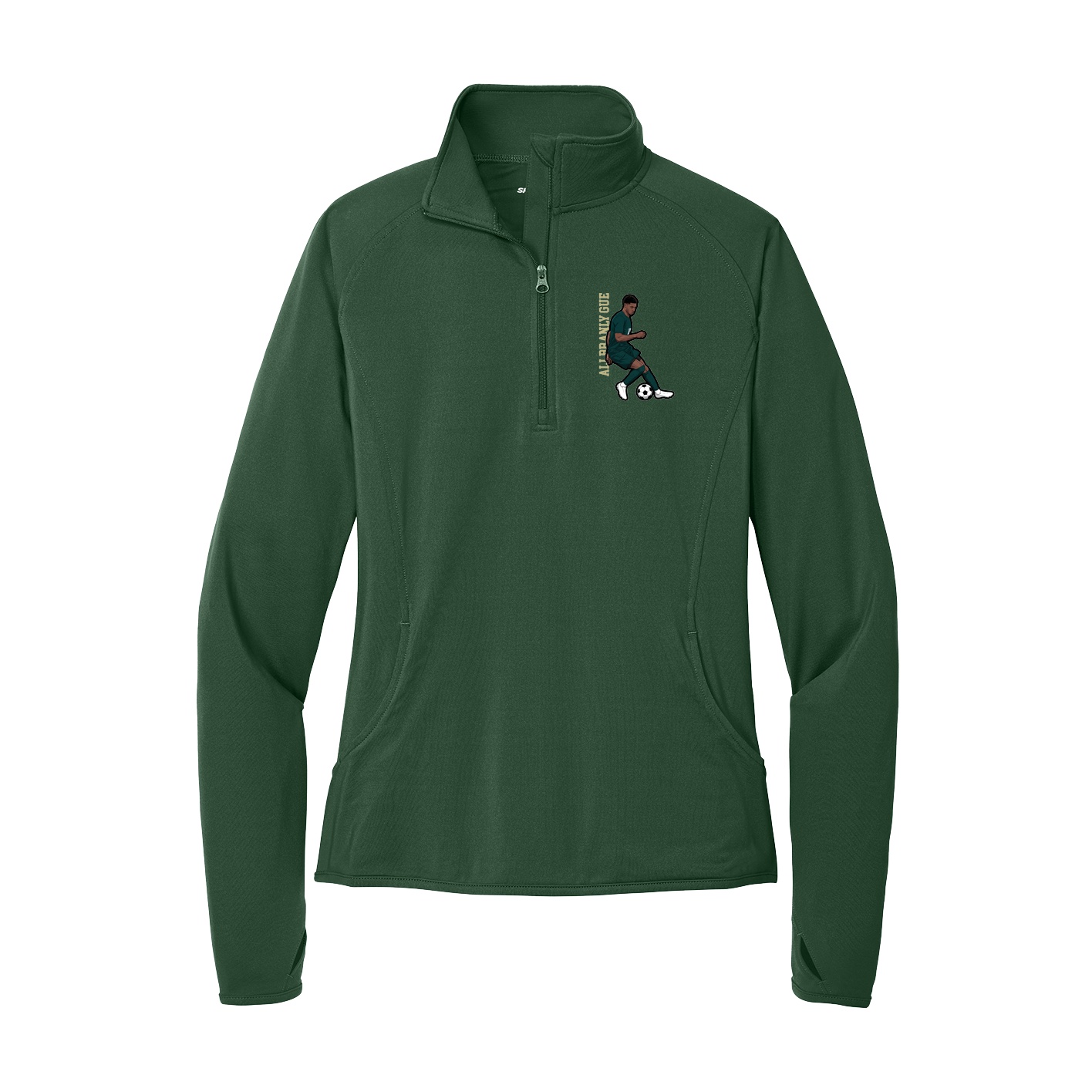 Women's Q-Zip Pullover — Name Vertical in Green