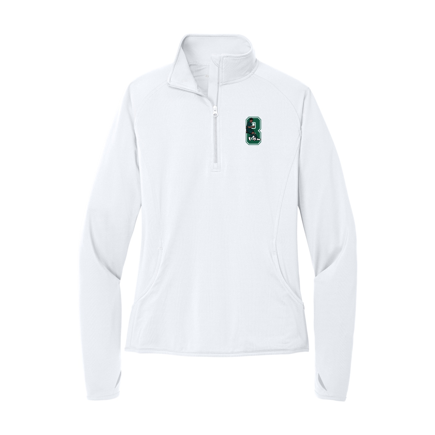 Women's Q-Zip Pullover — Number in White