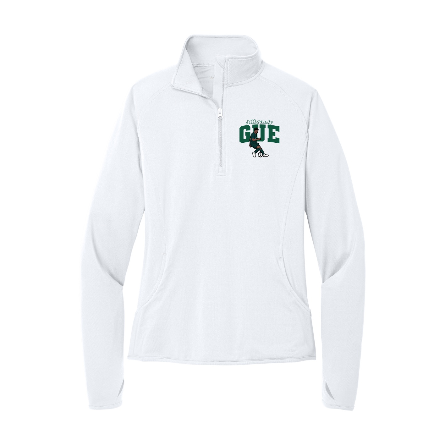 Women's Q-Zip Pullover — Name Arch in White