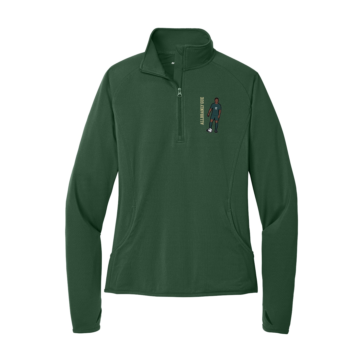 Women's Q-Zip Pullover — Name Vertical in Green