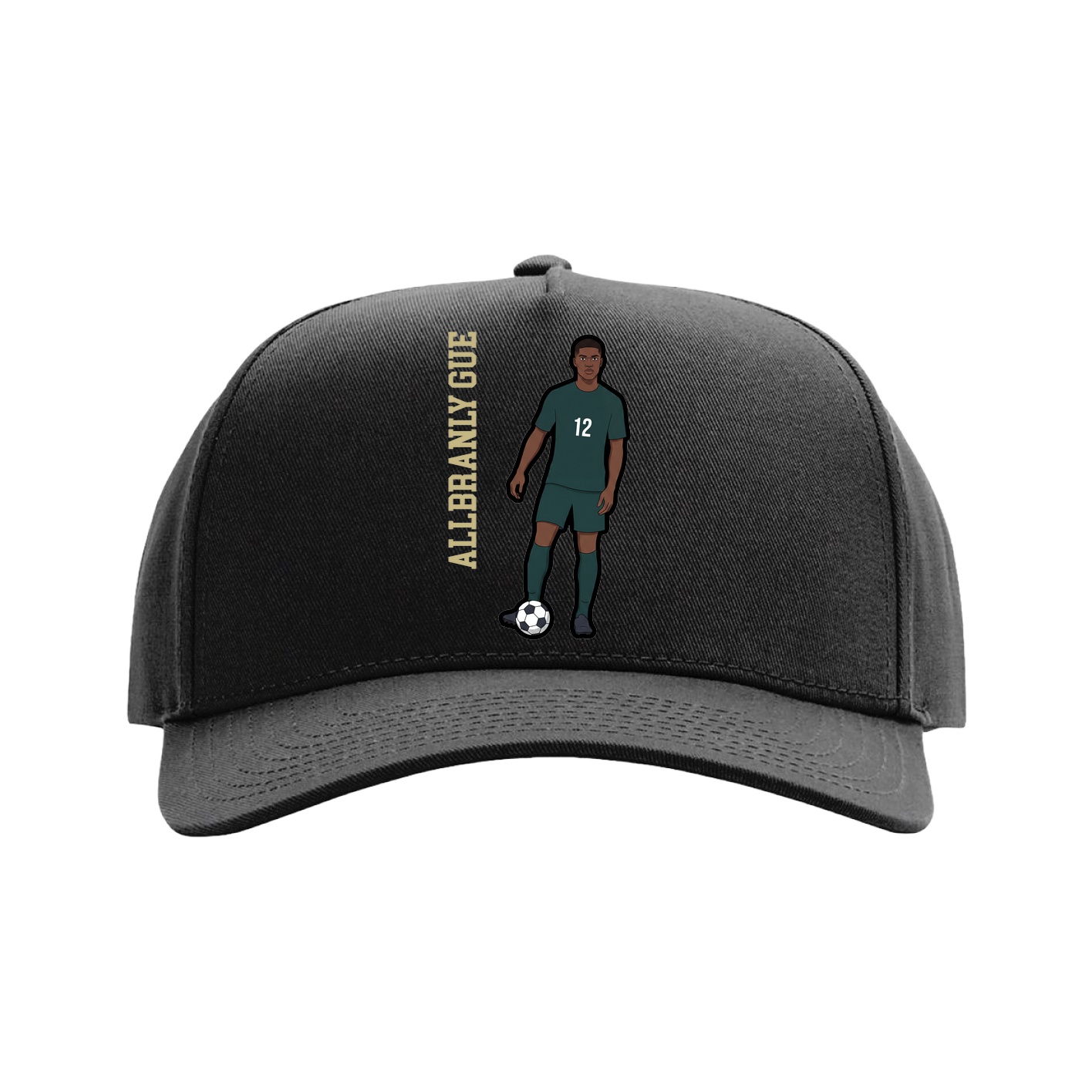 Full Fabric Five-Panel Champ Cap — Name Vertical in Black