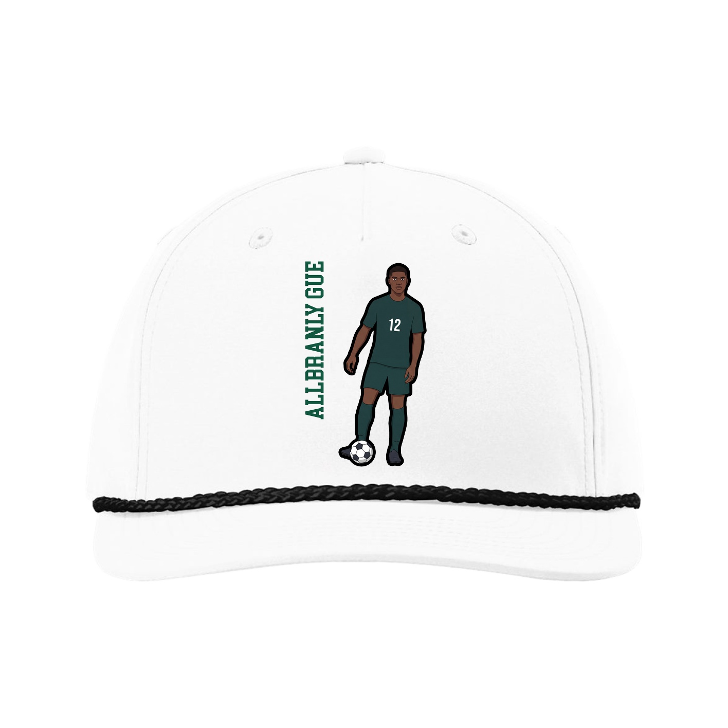 Five-Panel Classic Rope Cap — Name Vertical in White