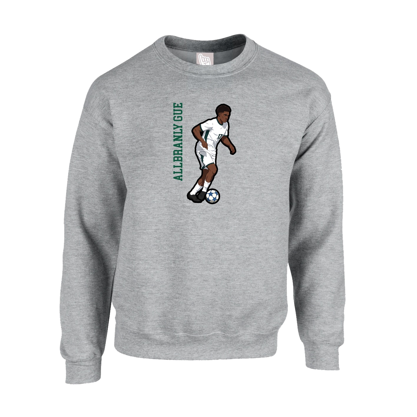 Fleece Crew — Name Vertical in Grey