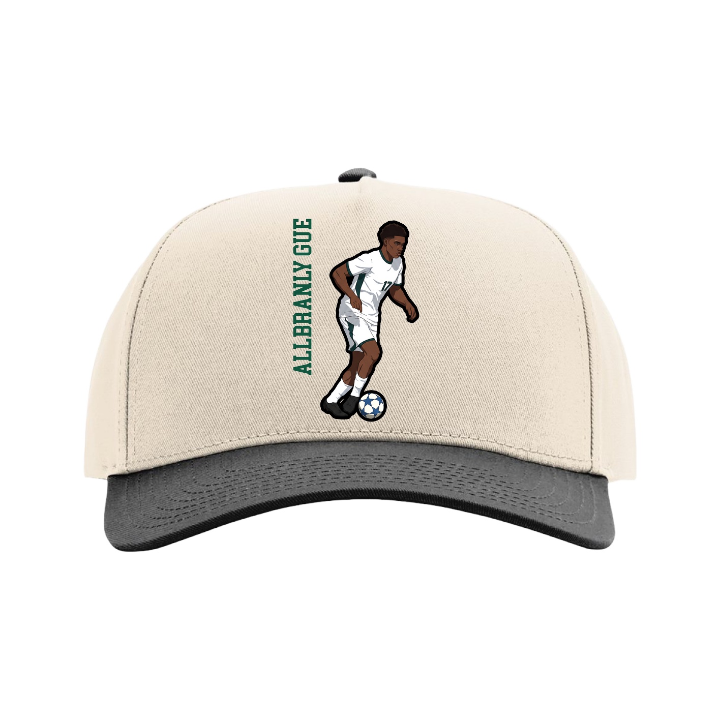 Full Fabric Five-Panel Champ Cap — Name Vertical in Cream/Black