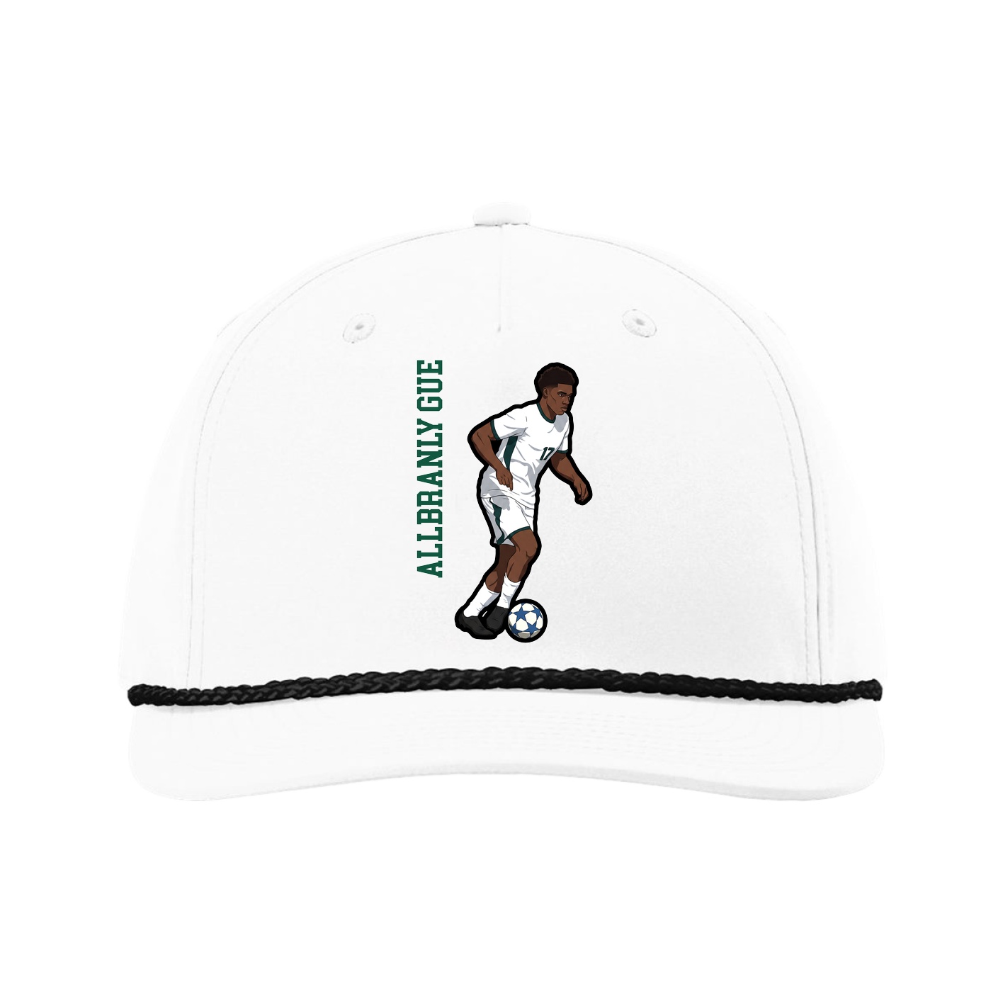 Five-Panel Classic Rope Cap — Name Vertical in White