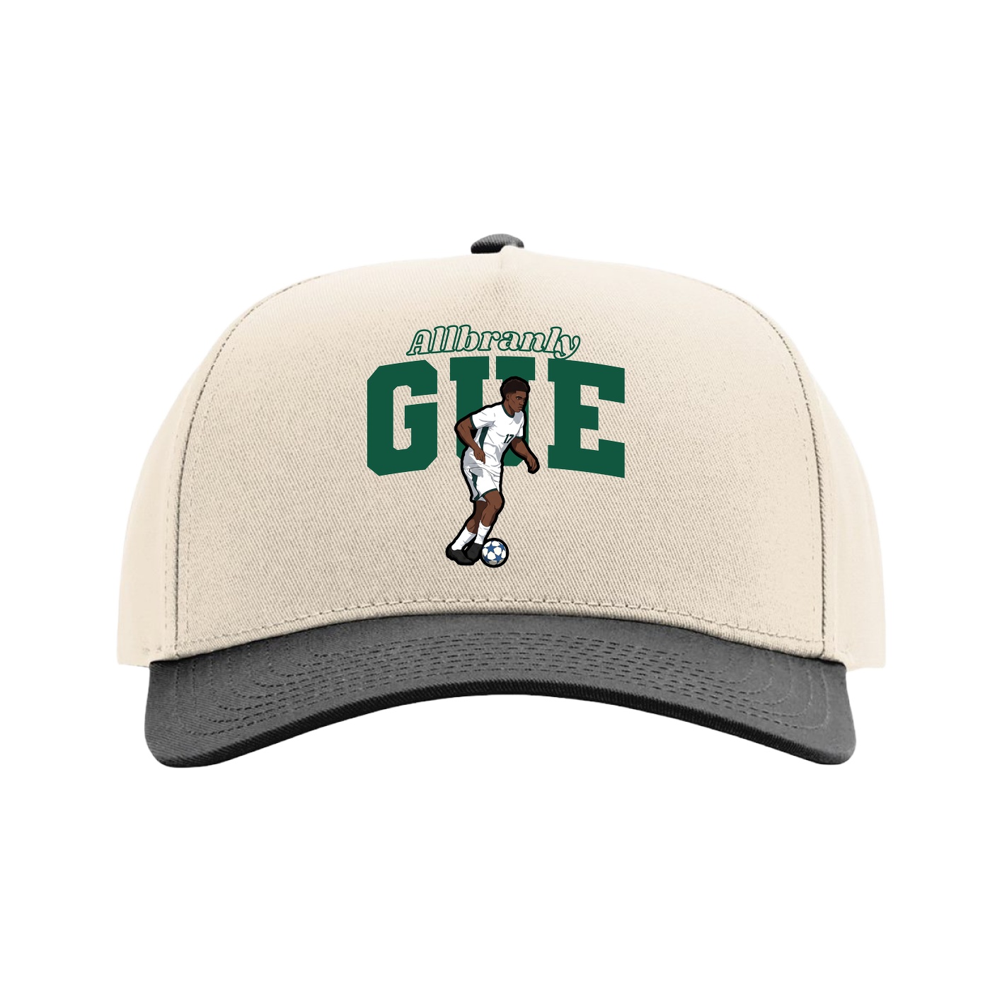 Full Fabric Five-Panel Champ Cap — Name Arch in Cream/Black