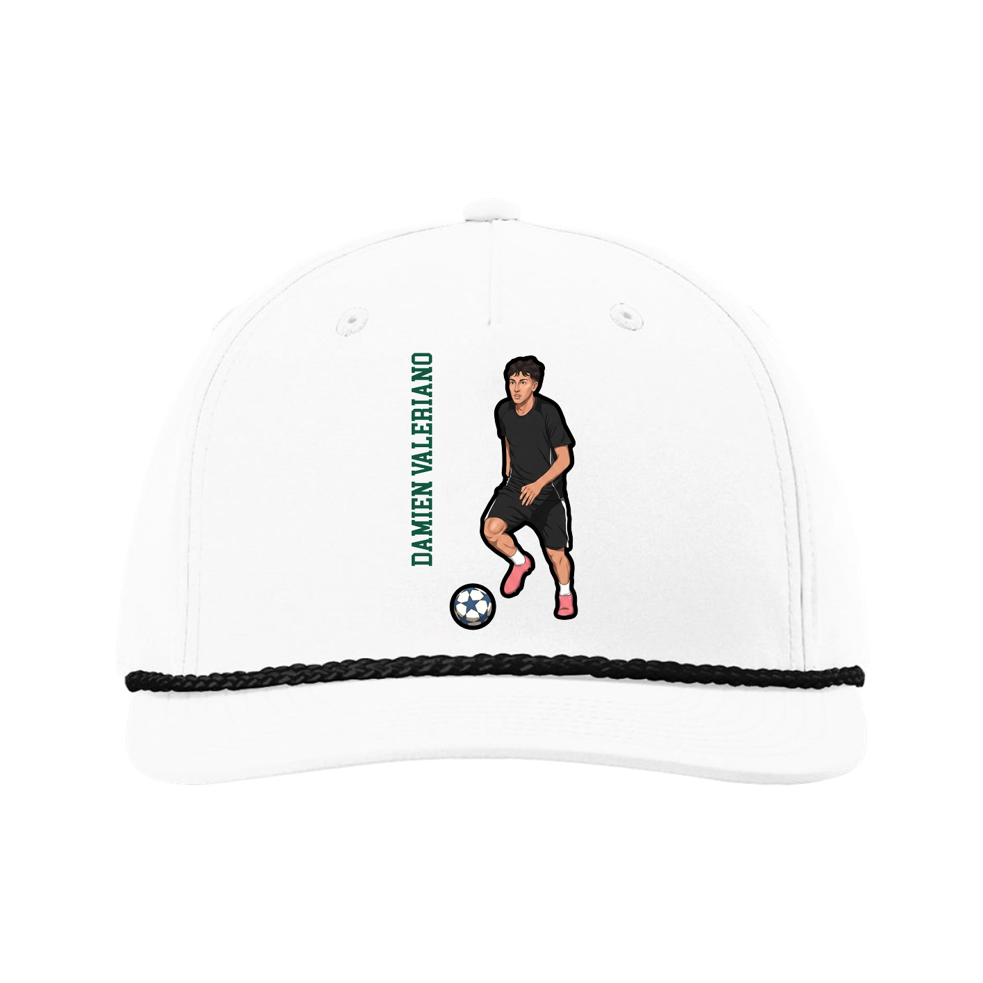 Five-Panel Classic Rope Cap — Name Vertical in White