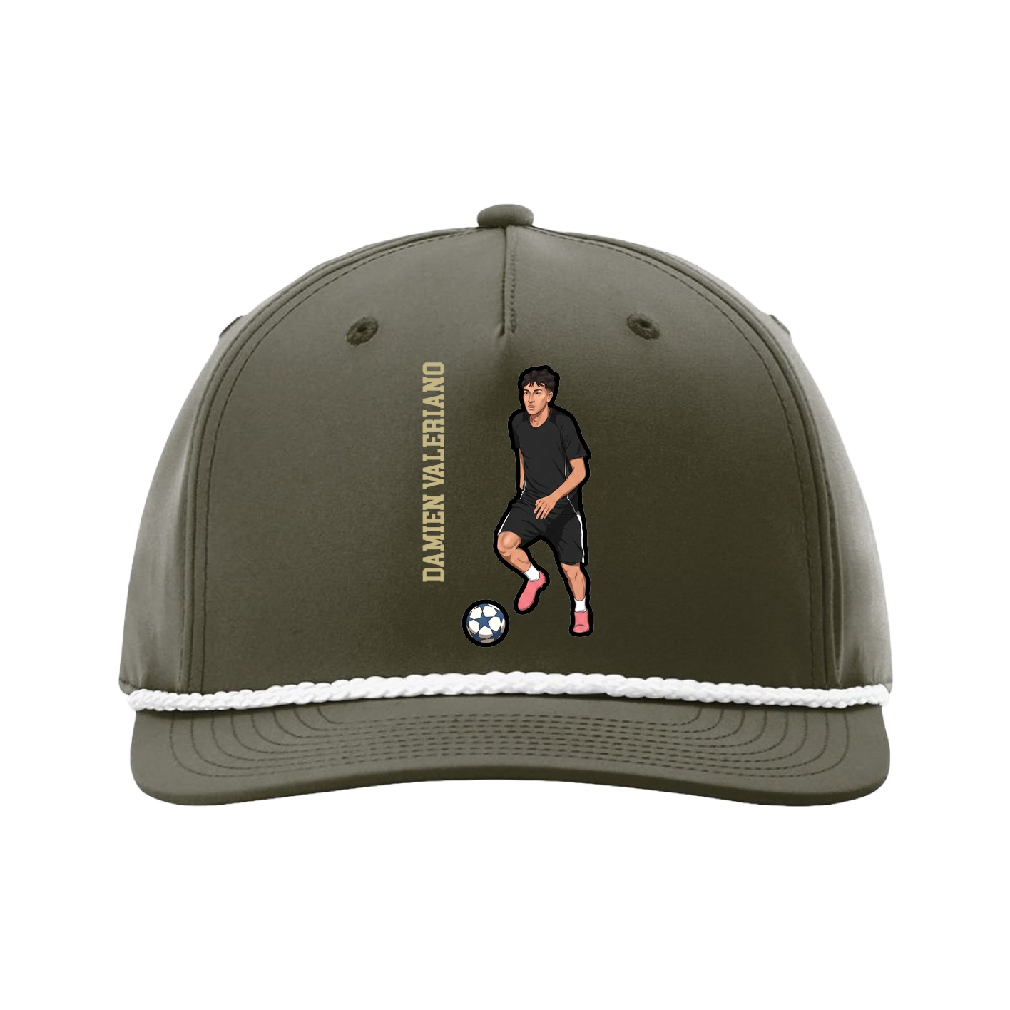 Five-Panel Classic Rope Cap — Name Vertical in Green