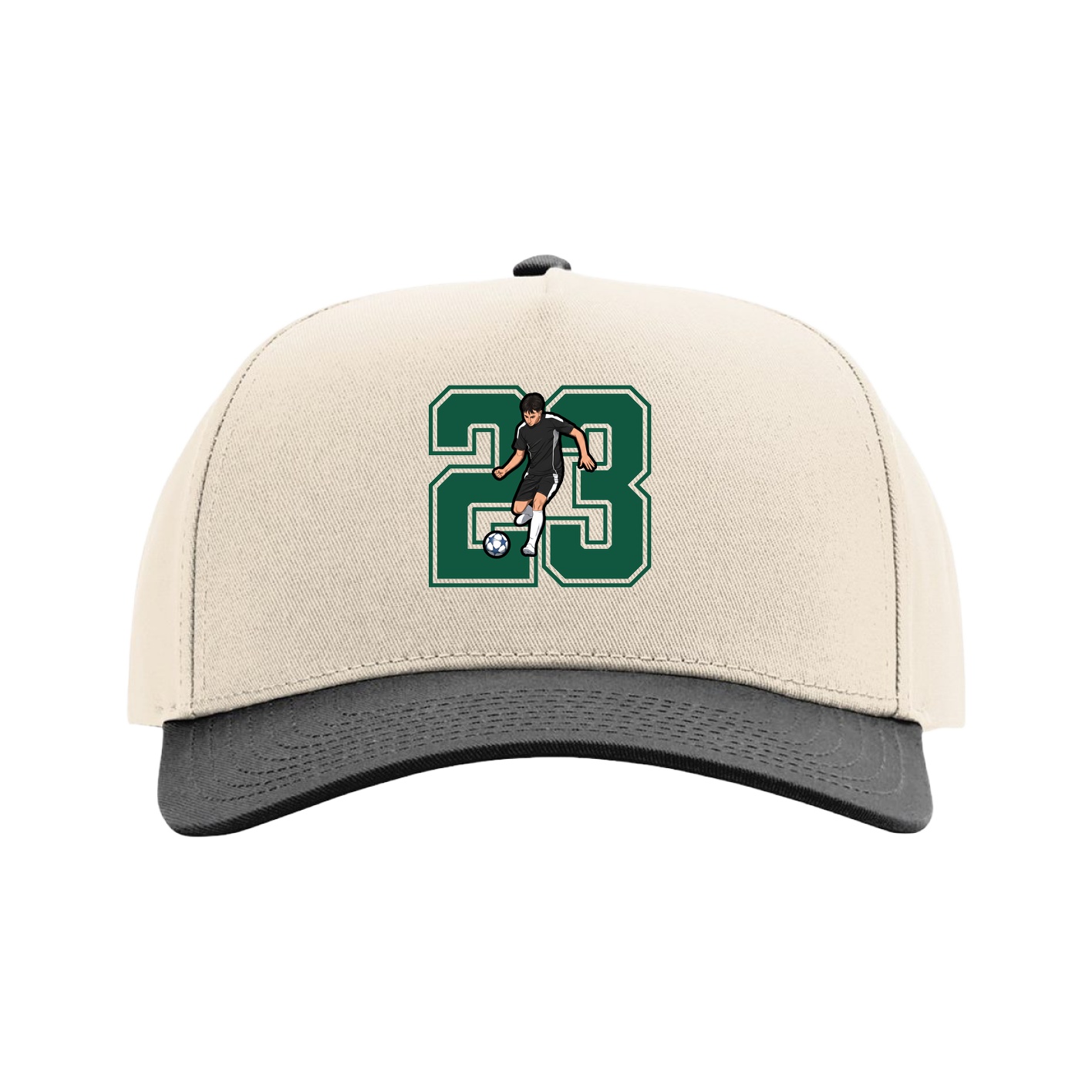 Full Fabric Five-Panel Champ Cap — Number in Cream/Black