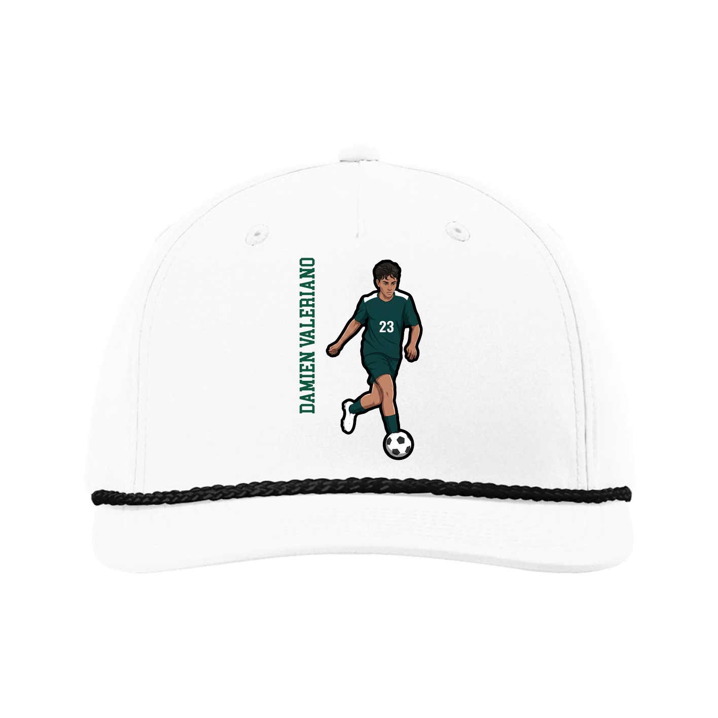 Five-Panel Classic Rope Cap — Name Vertical in White