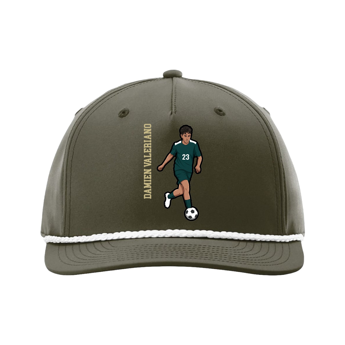 Five-Panel Classic Rope Cap — Name Vertical in Green
