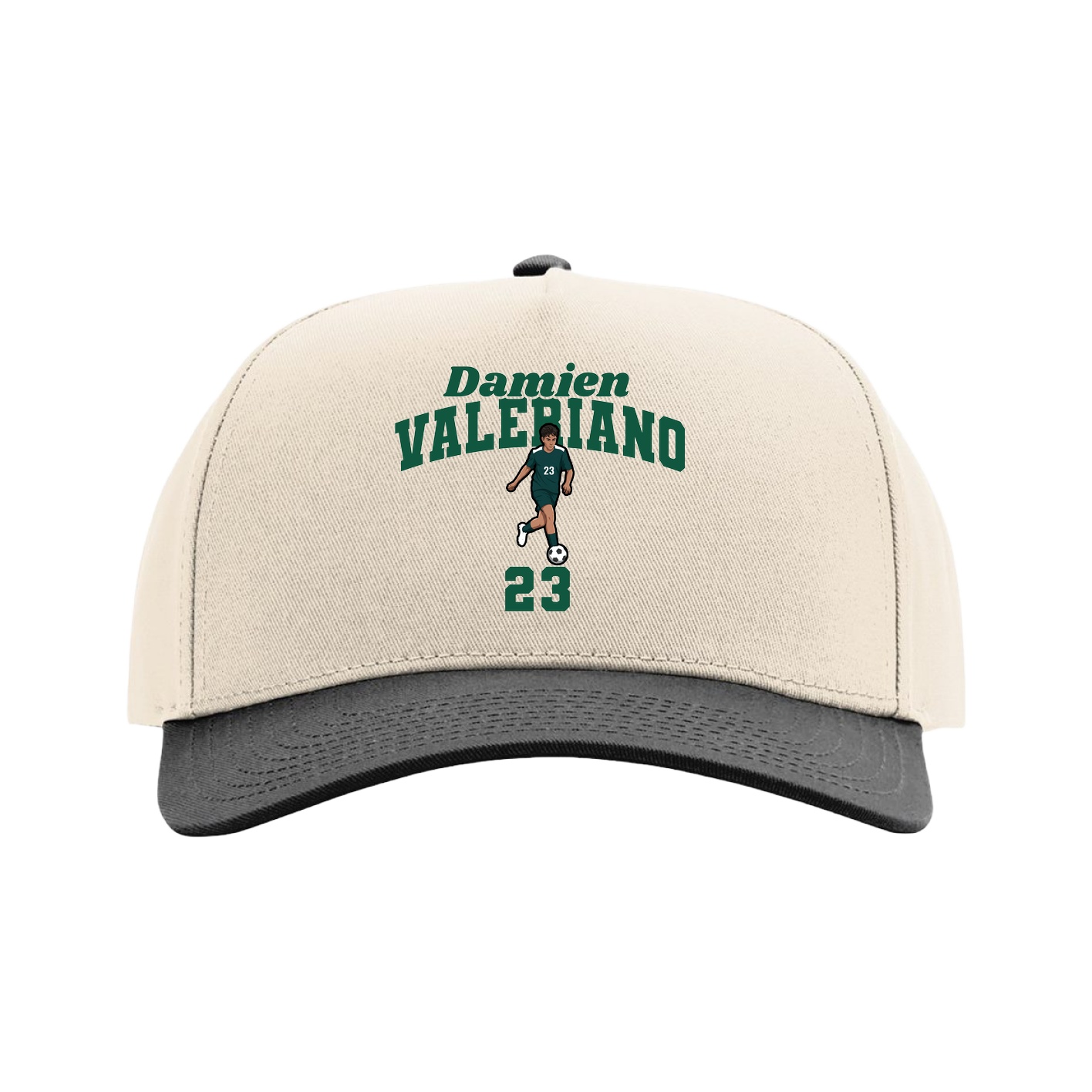 Full Fabric Five-Panel Champ Cap — Signature Arch in Cream/Black