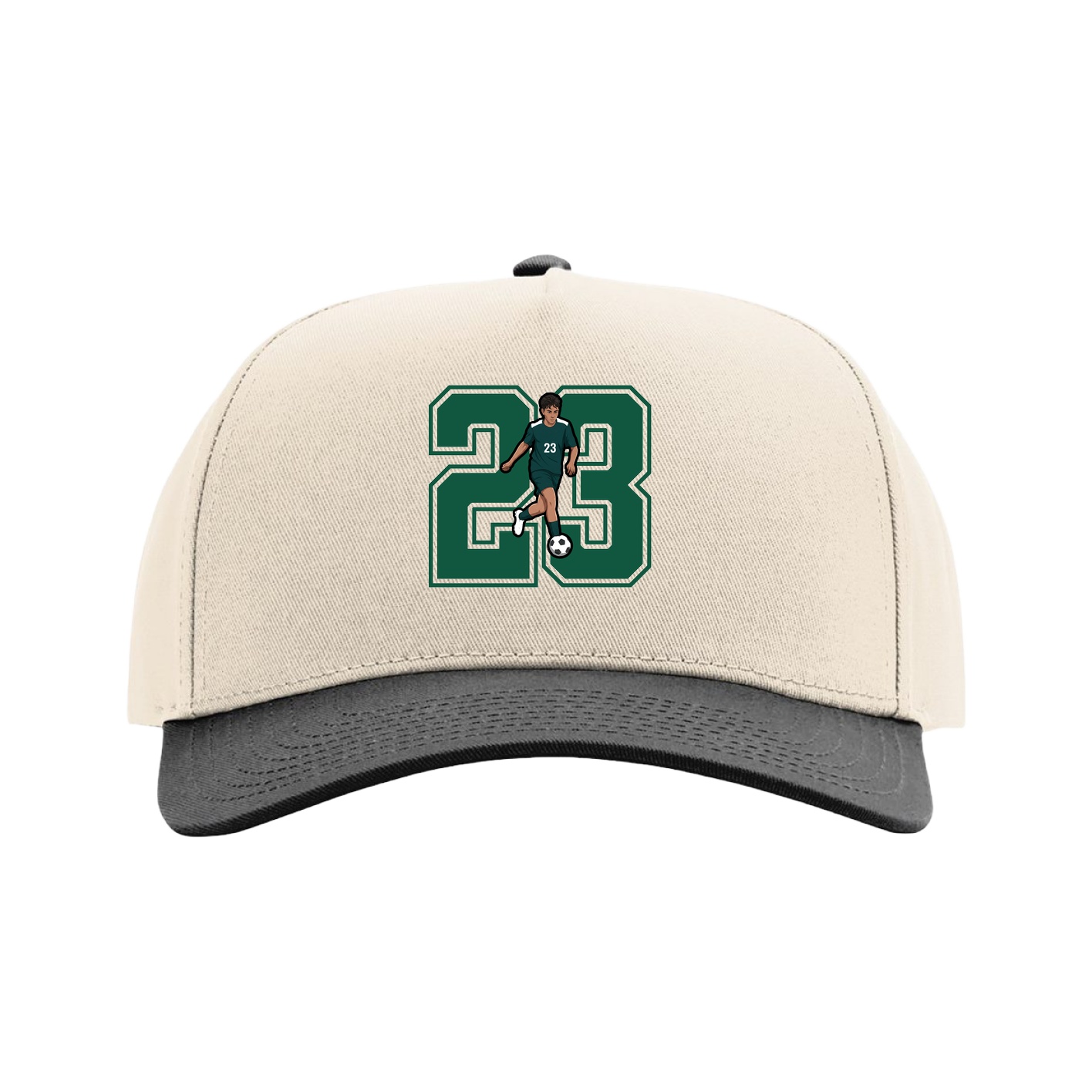Full Fabric Five-Panel Champ Cap — Number in Cream/Black