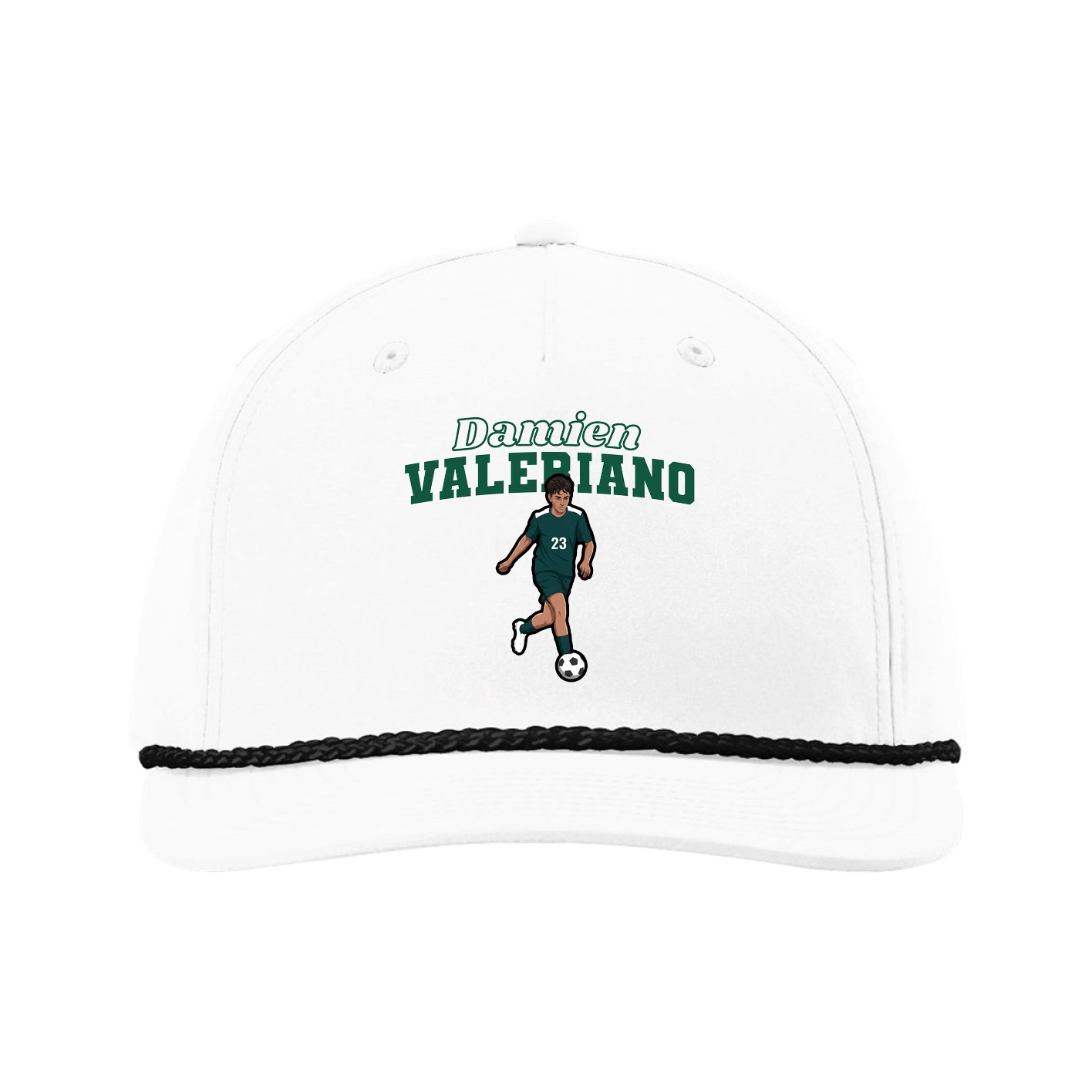 Five-Panel Classic Rope Cap — Name Arch in White