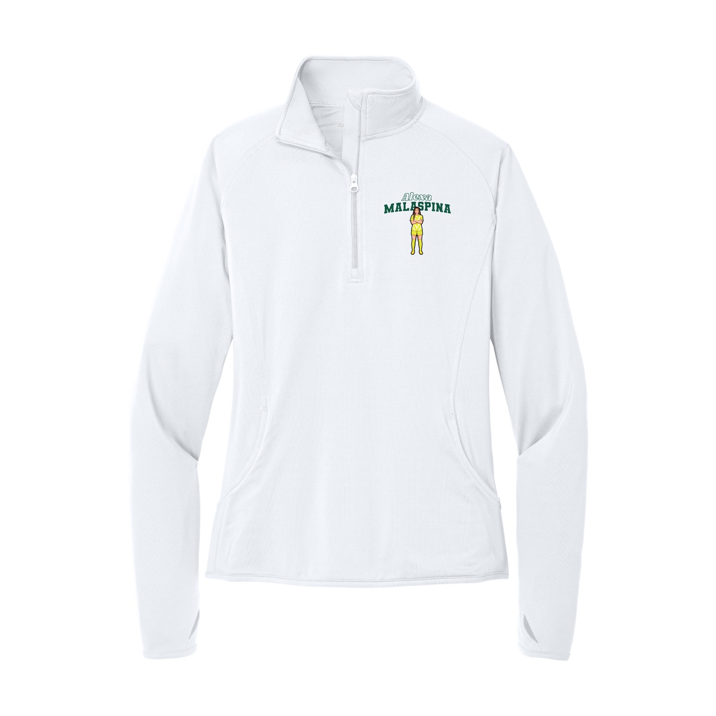 Women's Q-Zip Pullover — Name Arch in White