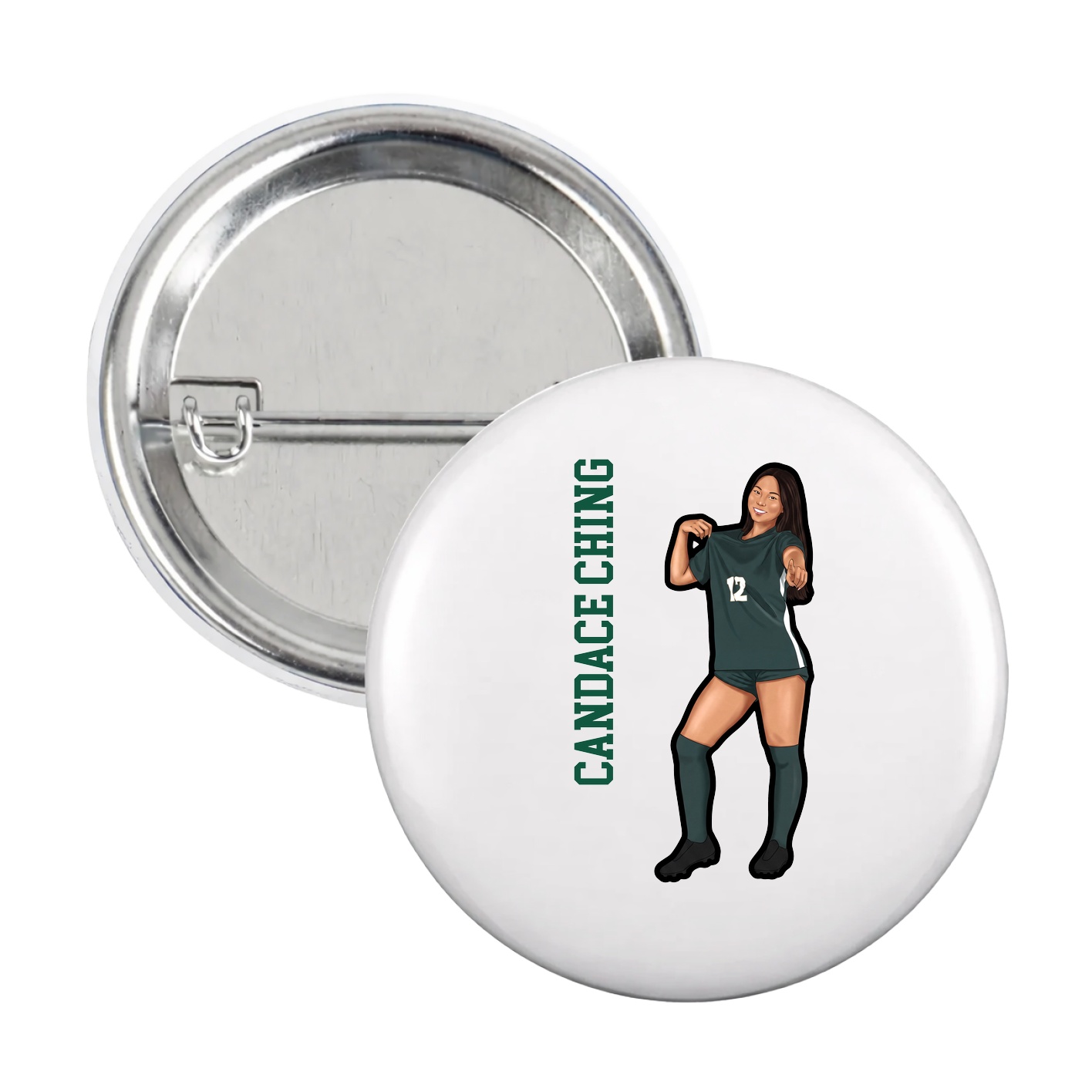 Game Day Button — Name Vertical in White