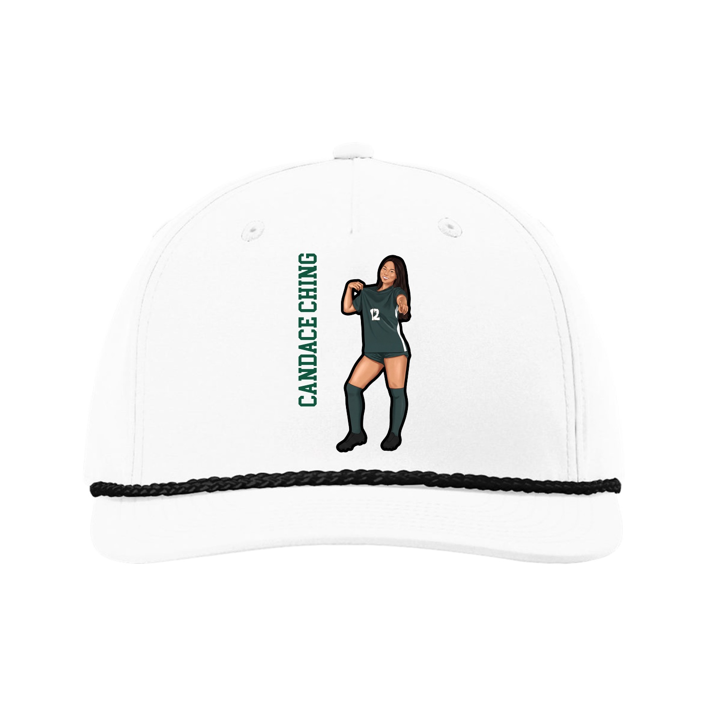 Five-Panel Classic Rope Cap — Name Vertical in White